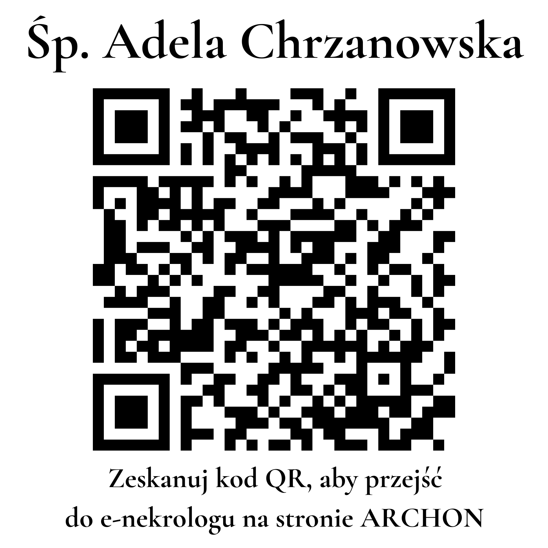 Kod QR do nekrologu Adela Chrzanowska Kod QR do nekrologu Adela Chrzanowska