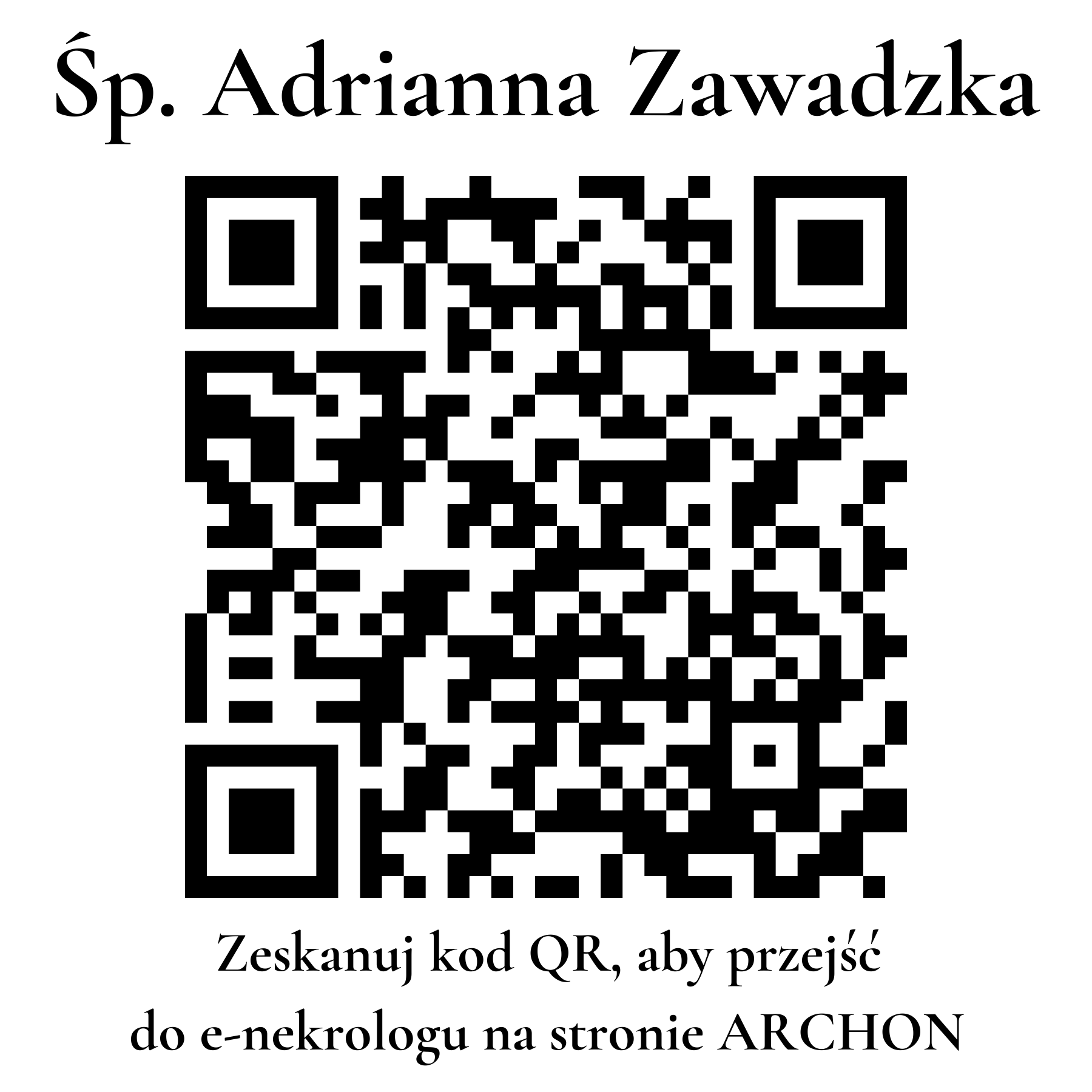 Kod QR do nekrologu Adrianna Zawadzka Kod QR do nekrologu Adrianna Zawadzka