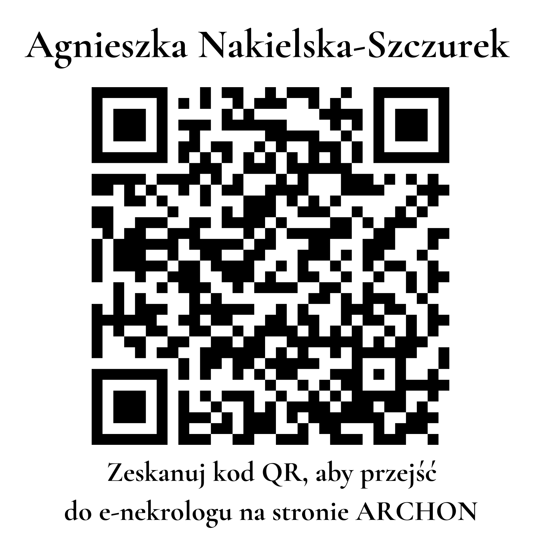 Kod QR do nekrologu Agnieszka Nakielska-Szczurek Kod QR do nekrologu Agnieszka Nakielska-Szczurek