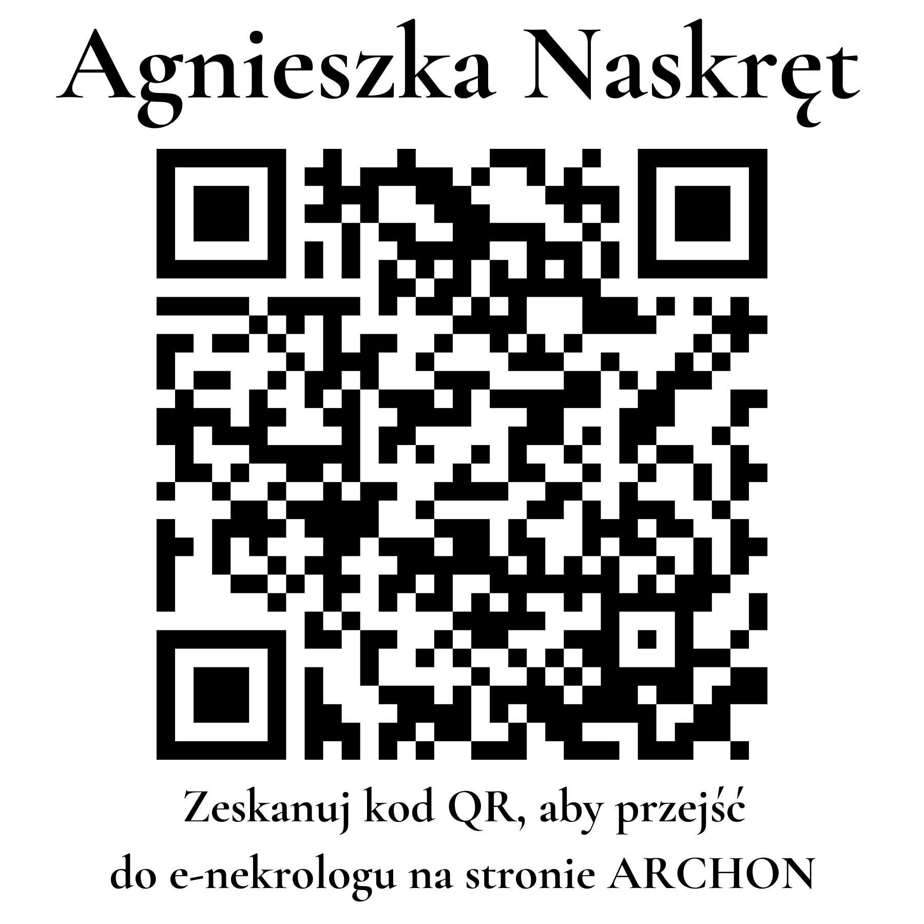 Kod QR do nekrologu Agnieszka Naskręt Kod QR do nekrologu Agnieszka Naskręt