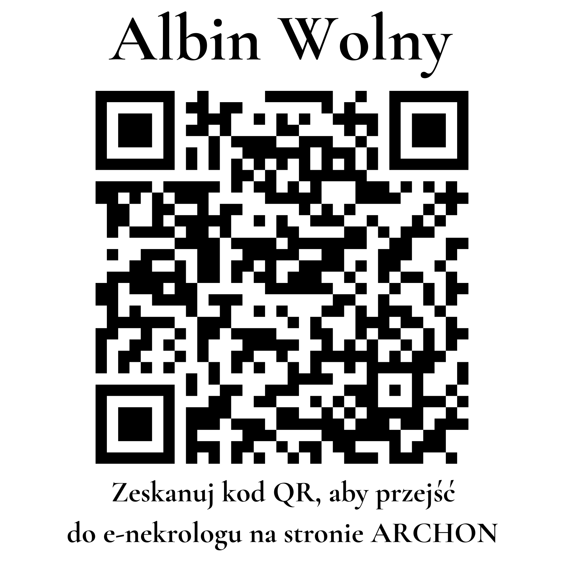 Kod QR do nekrologu Albin Wolny Kod QR do nekrologu Albin Wolny