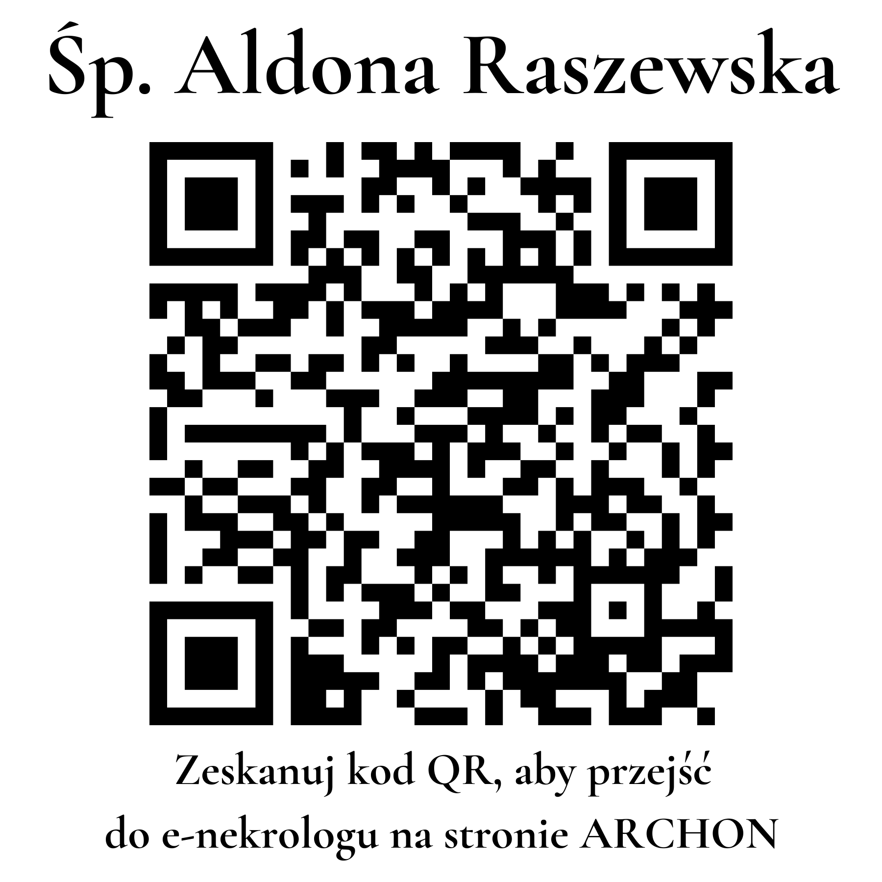 Kod QR do nekrologu Aldona Raszewska Kod QR do nekrologu Aldona Raszewska