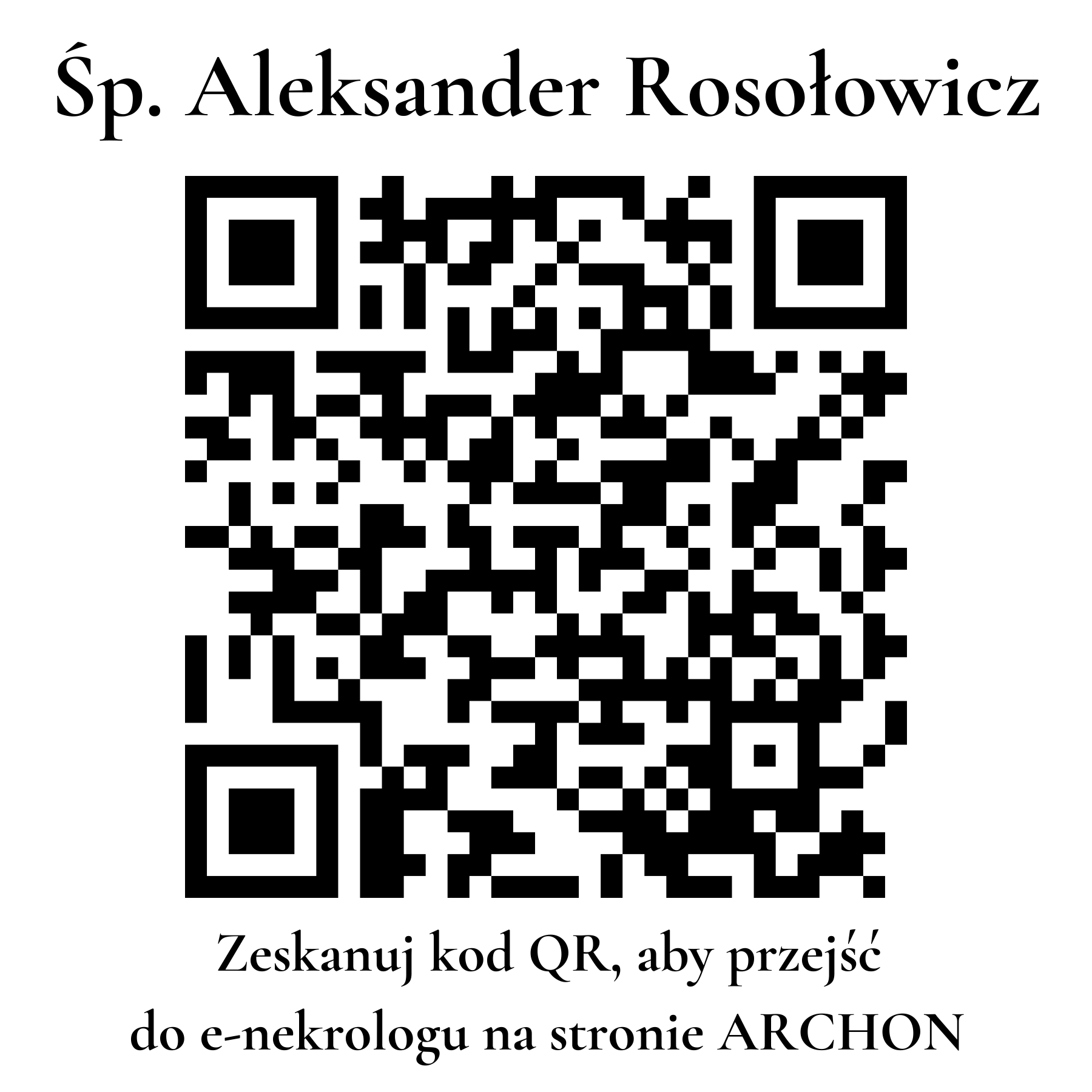 Kod QR do nekrologu Aleksander Rosołowicz Kod QR do nekrologu Aleksander Rosołowicz