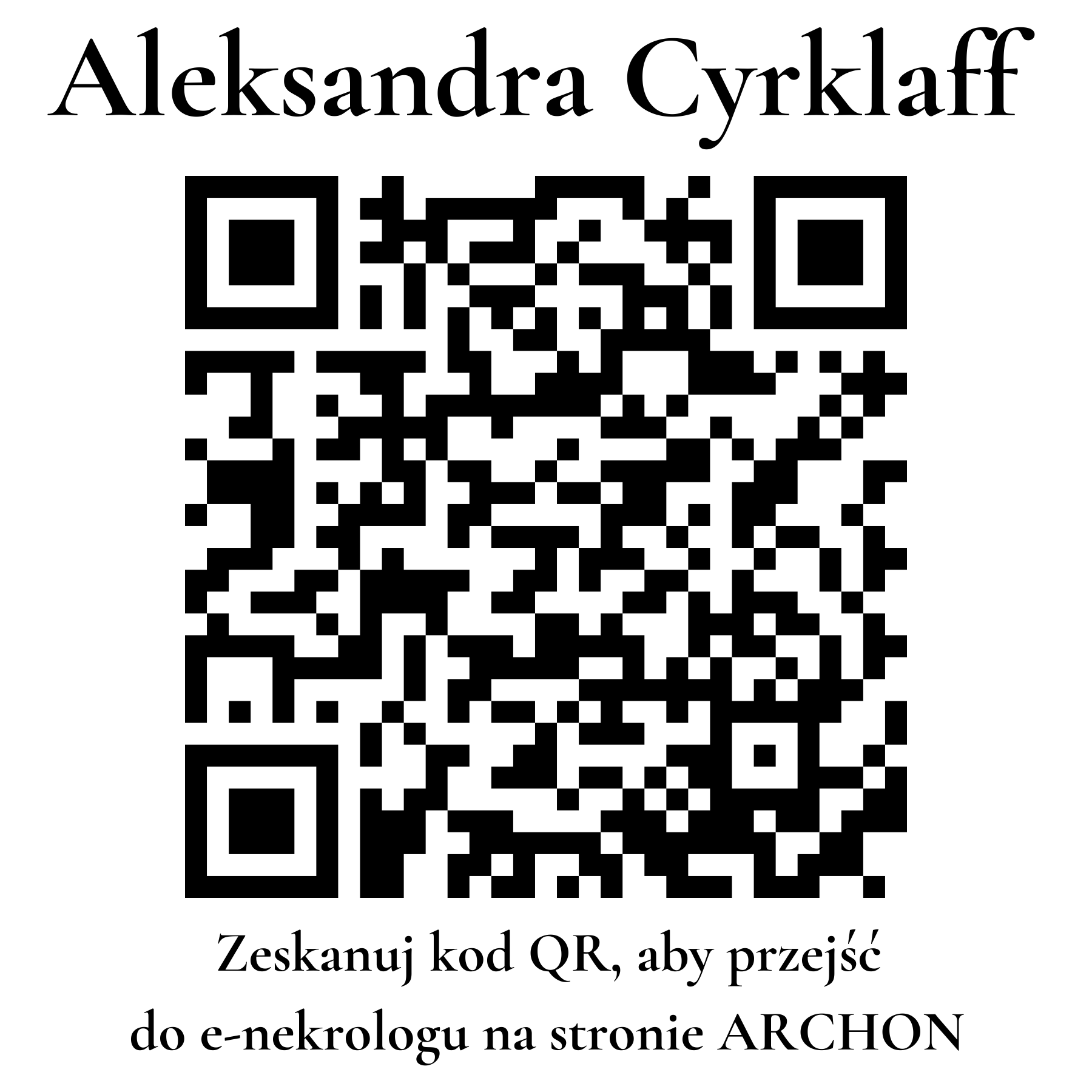 Kod QR do nekrologu Aleksandra Cyrklaff Kod QR do nekrologu Aleksandra Cyrklaff