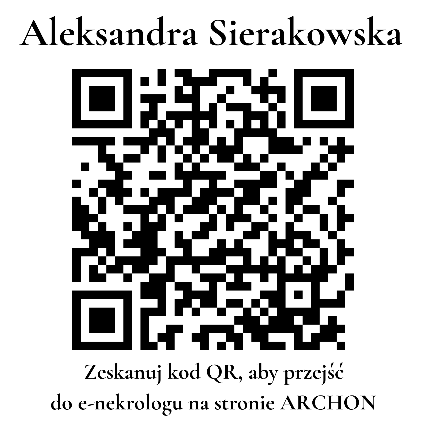 Kod QR do nekrologu Aleksandra Sierakowska Kod QR do nekrologu Aleksandra Sierakowska