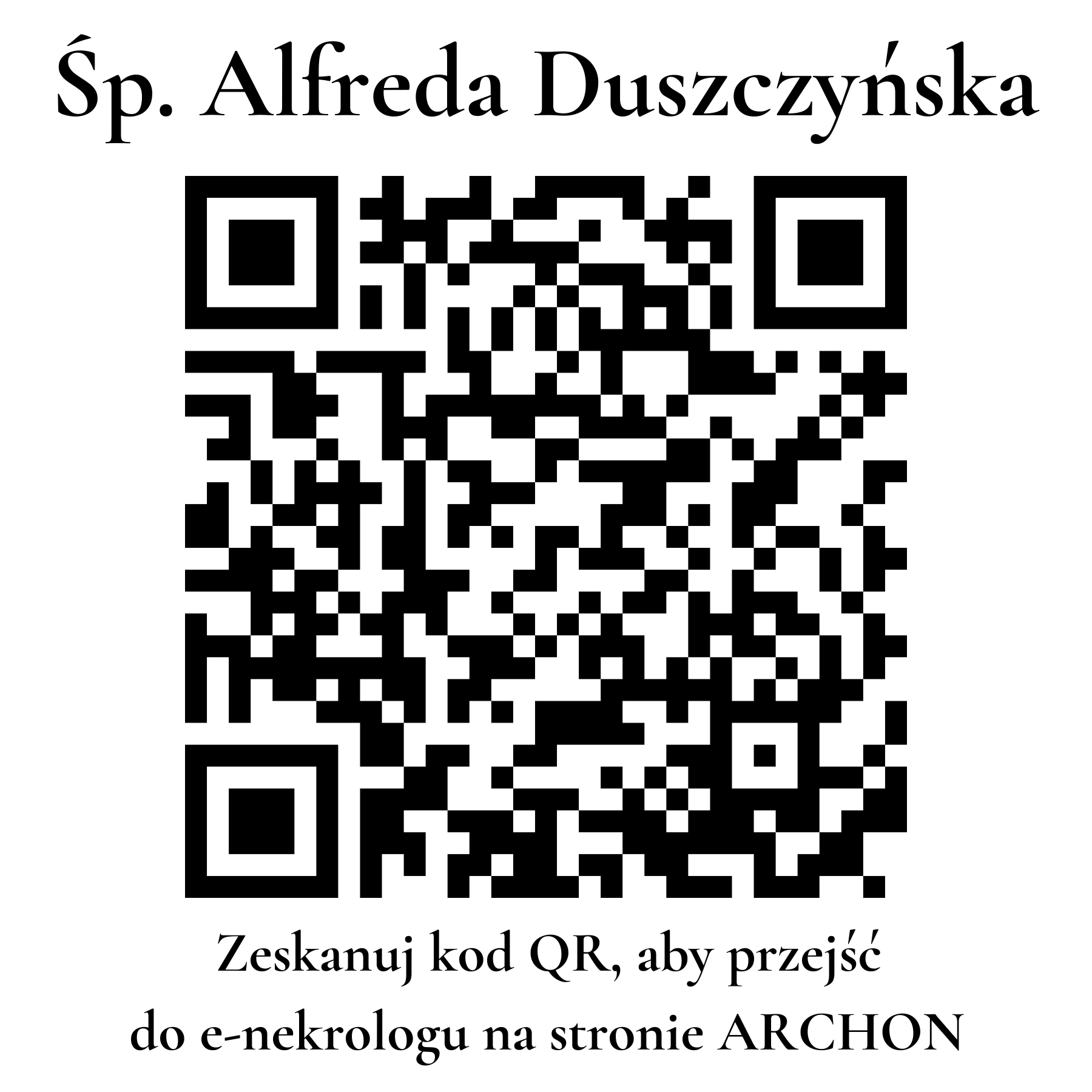 Kod QR do nekrologu Alfreda Duszczyńska Kod QR do nekrologu Alfreda Duszczyńska
