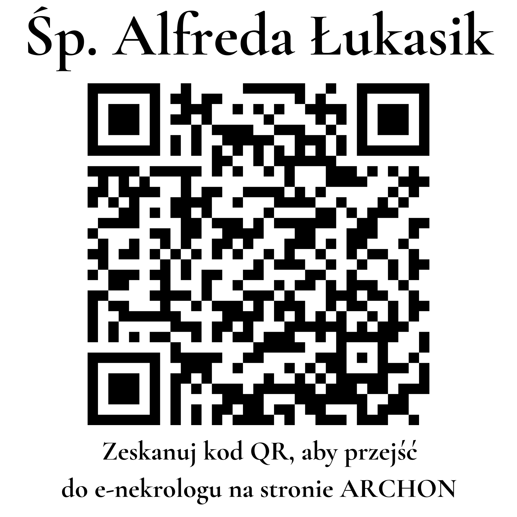 Kod QR do nekrologu Alfreda Łukasik Kod QR do nekrologu Alfreda Łukasik