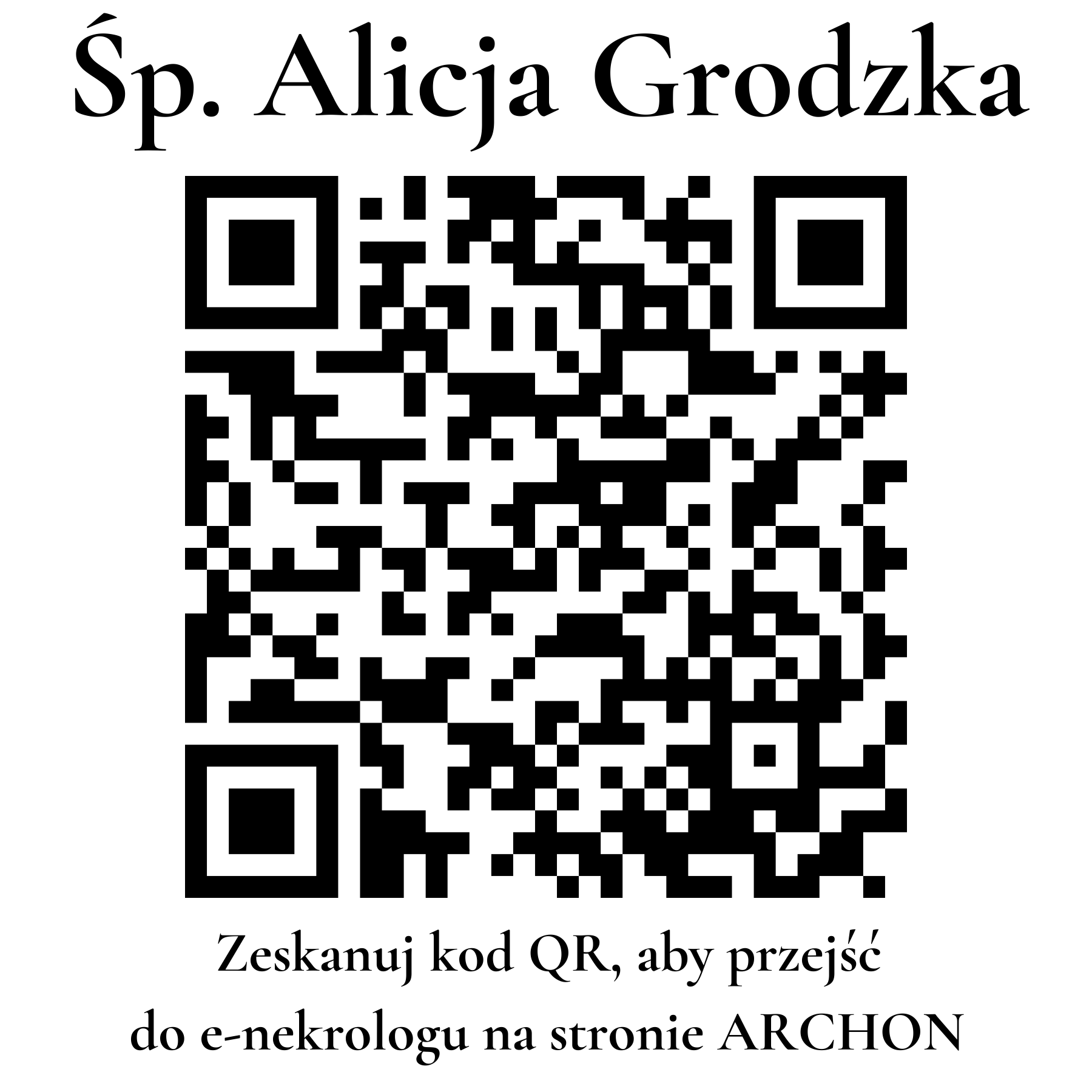 Kod QR do nekrologu Alicja Grodzka Kod QR do nekrologu Alicja Grodzka