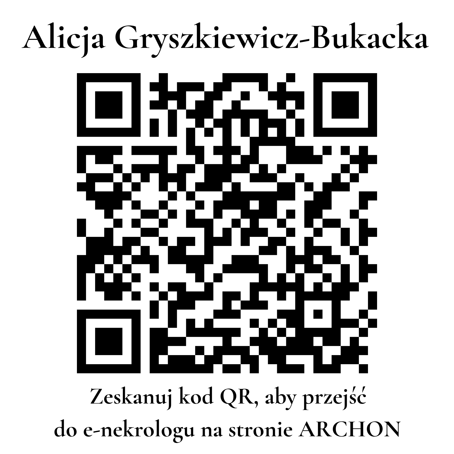 Kod QR do nekrologu Alicja Gryszkiewicz-Bukacka Kod QR do nekrologu Alicja Gryszkiewicz-Bukacka