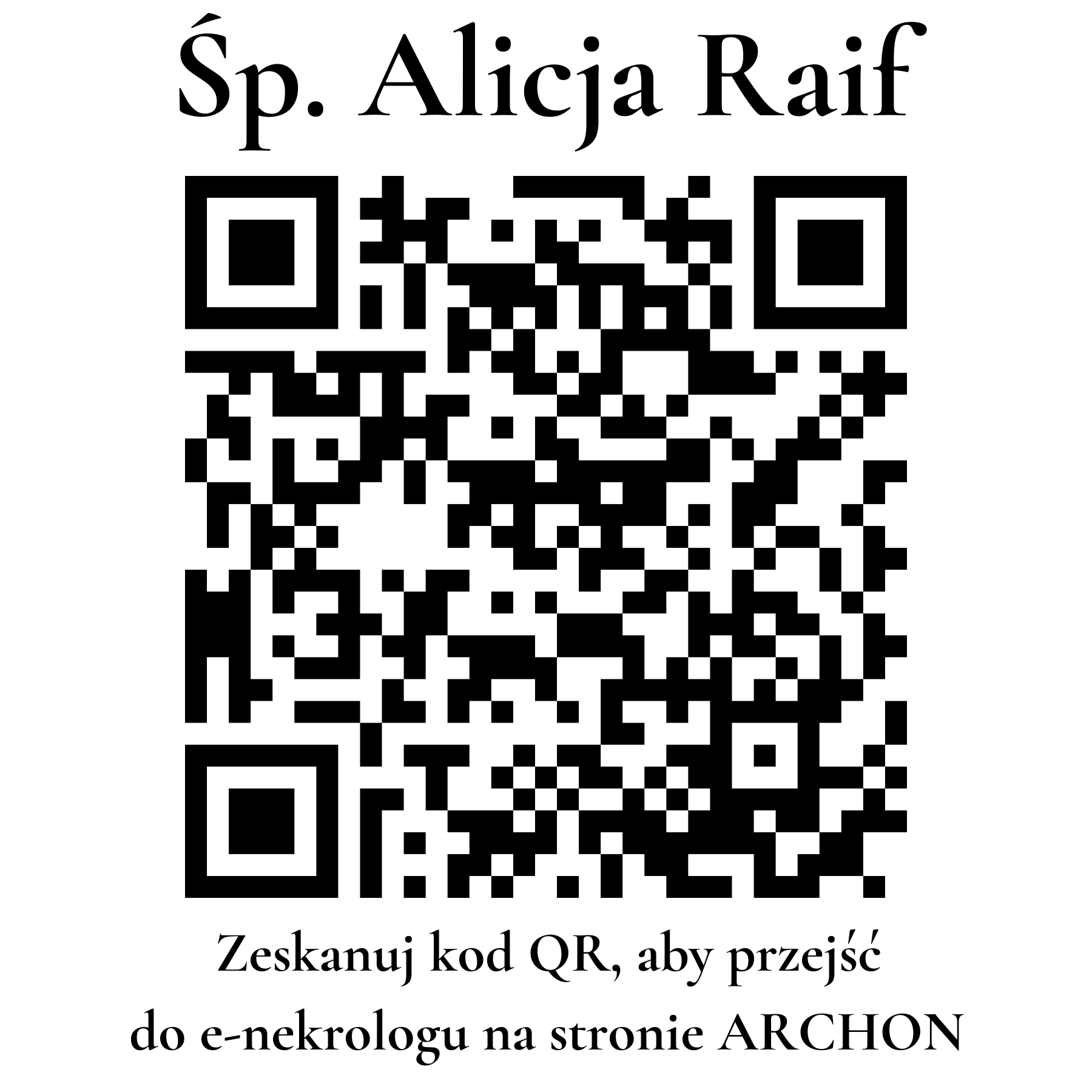 Kod QR do nekrologu Alicja Raif Kod QR do nekrologu Alicja Raif