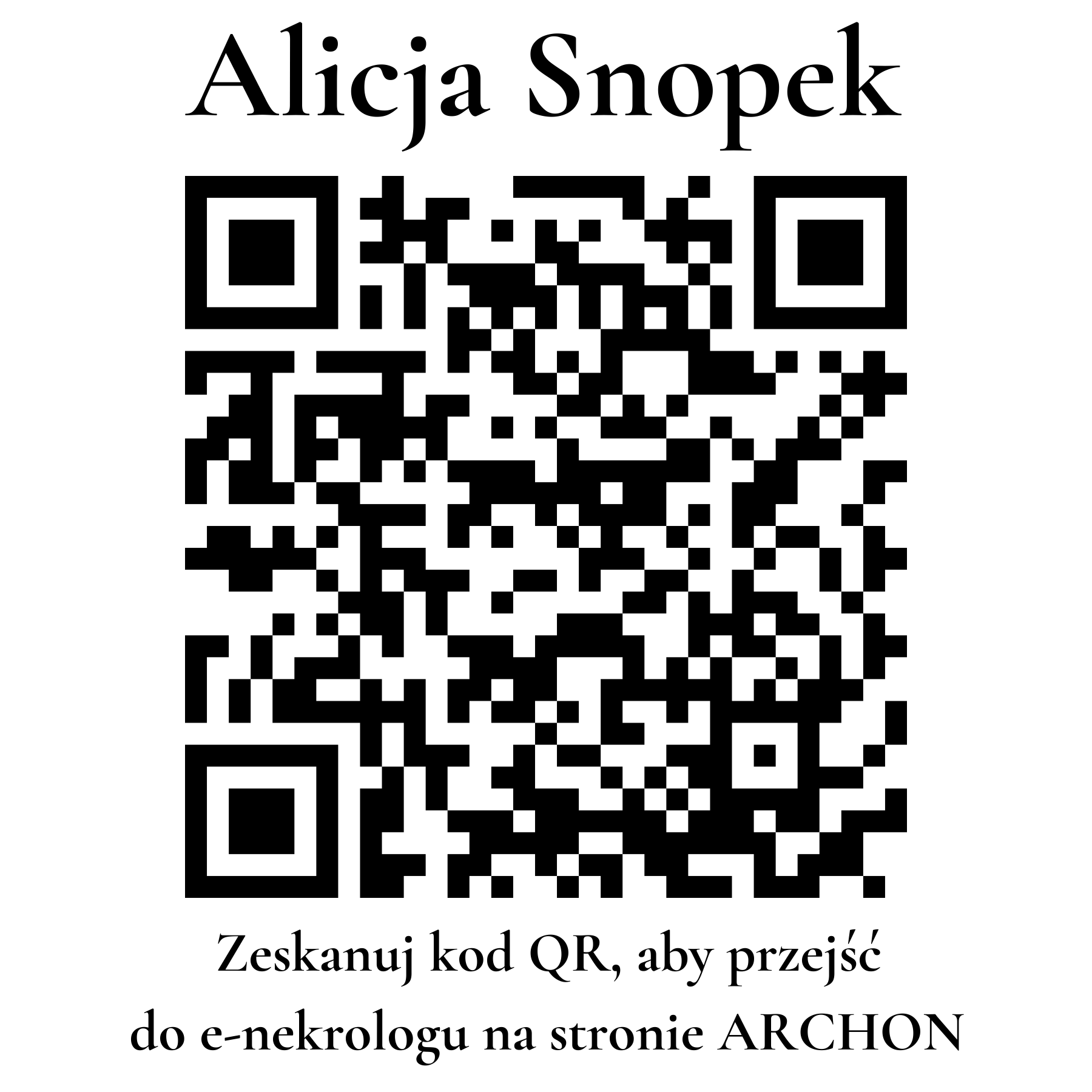 Kod QR do nekrologu Alicja Snopek Kod QR do nekrologu Alicja Snopek