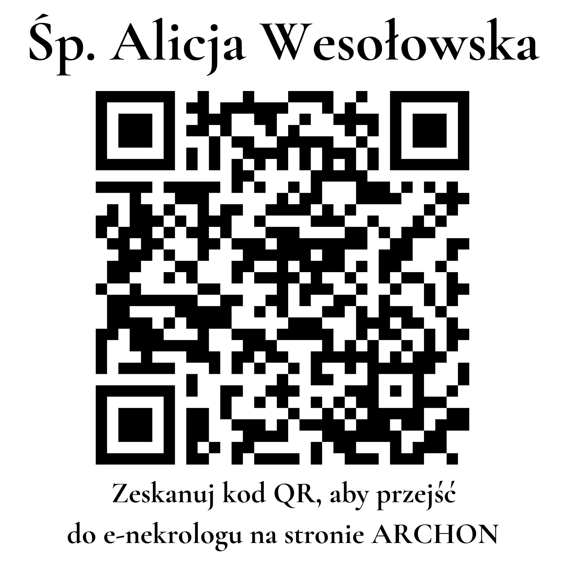 Kod QR do nekrologu Alicja Wesołowska Kod QR do nekrologu Alicja Wesołowska