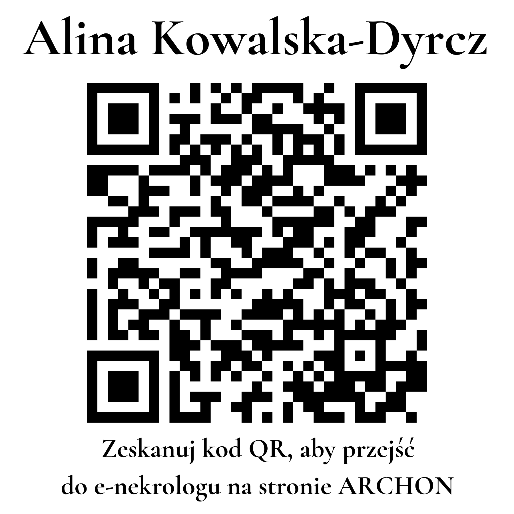 Kod QR do nekrologu Alina Kowalska-Dyrcz Kod QR do nekrologu Alina Kowalska-Dyrcz