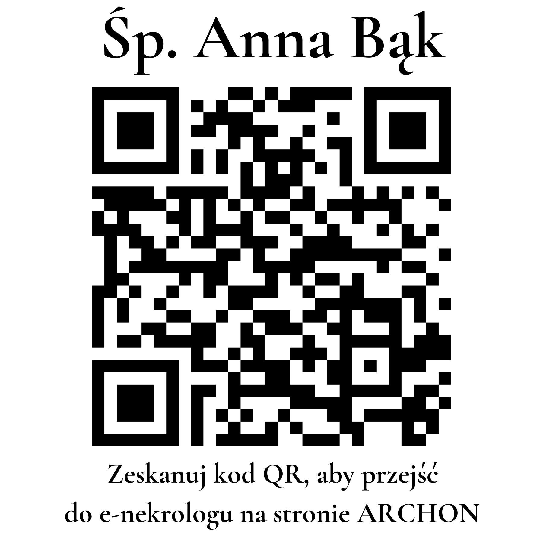 Kod QR do nekrologu Anna Bąk Kod QR do nekrologu Anna Bąk