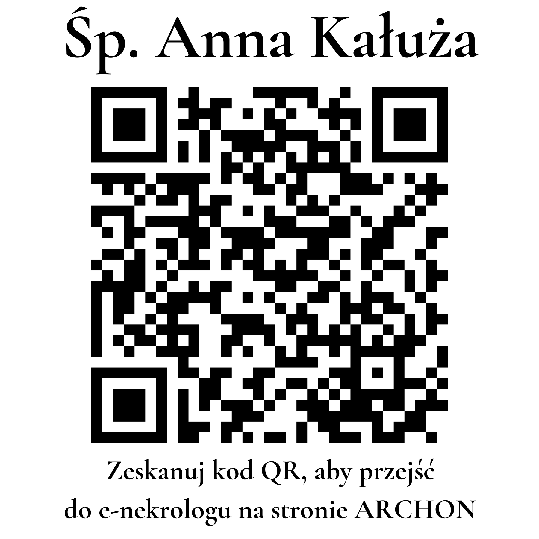 Kod QR do nekrologu Anna Kałuża Kod QR do nekrologu Anna Kałuża