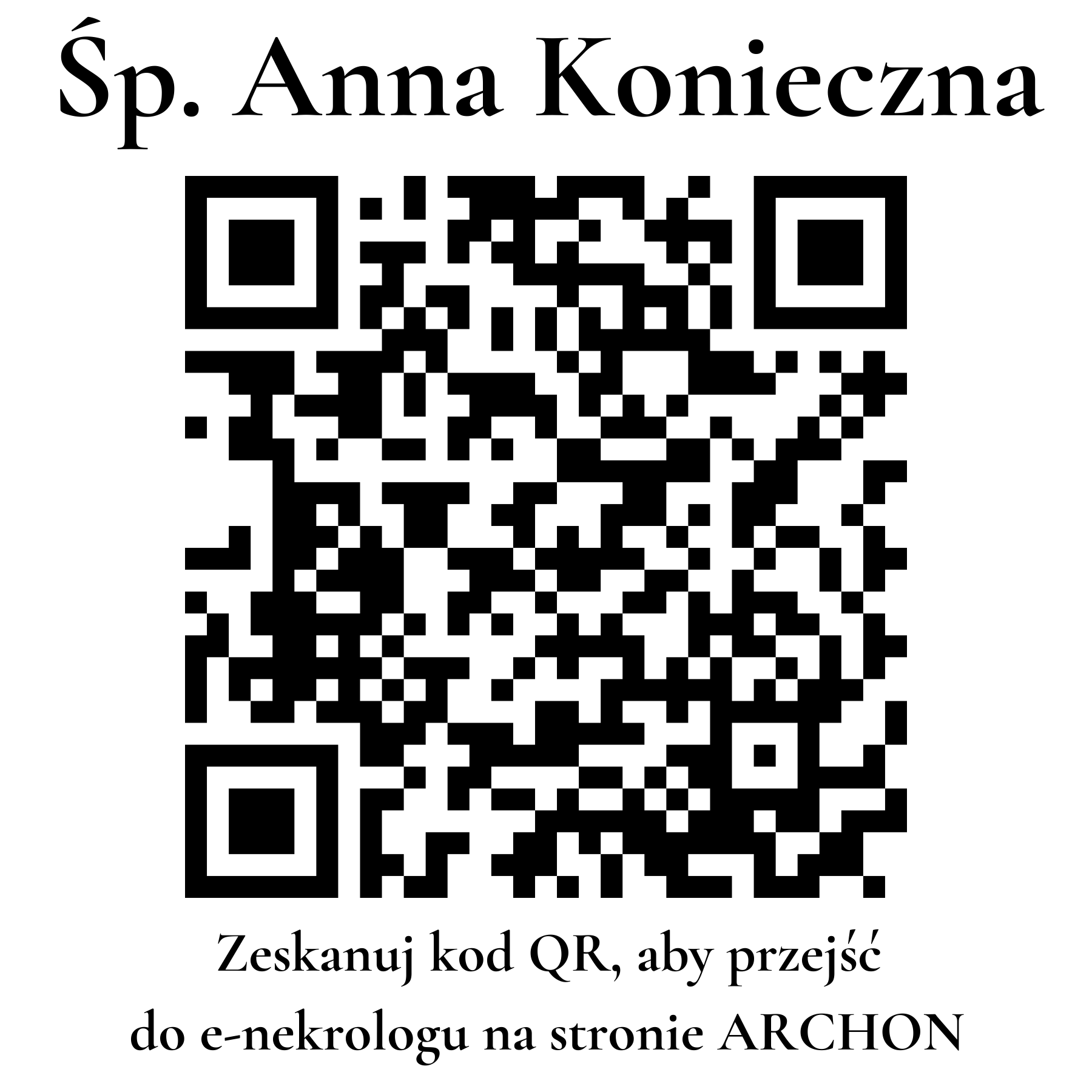 Kod QR do nekrologu Anna Konieczna Kod QR do nekrologu Anna Konieczna
