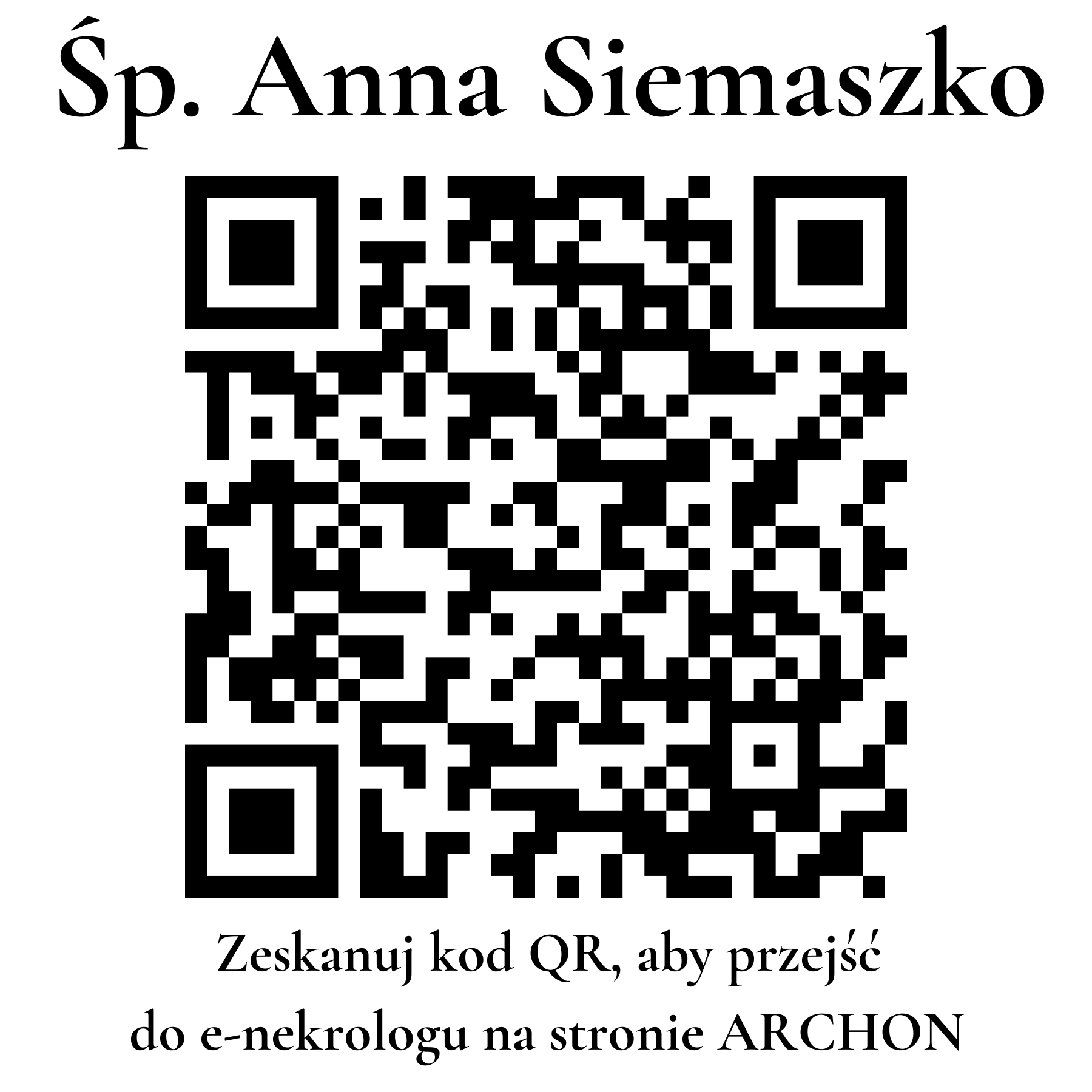 Kod QR do nekrologu Anna Siemaszko Kod QR do nekrologu Anna Siemaszko