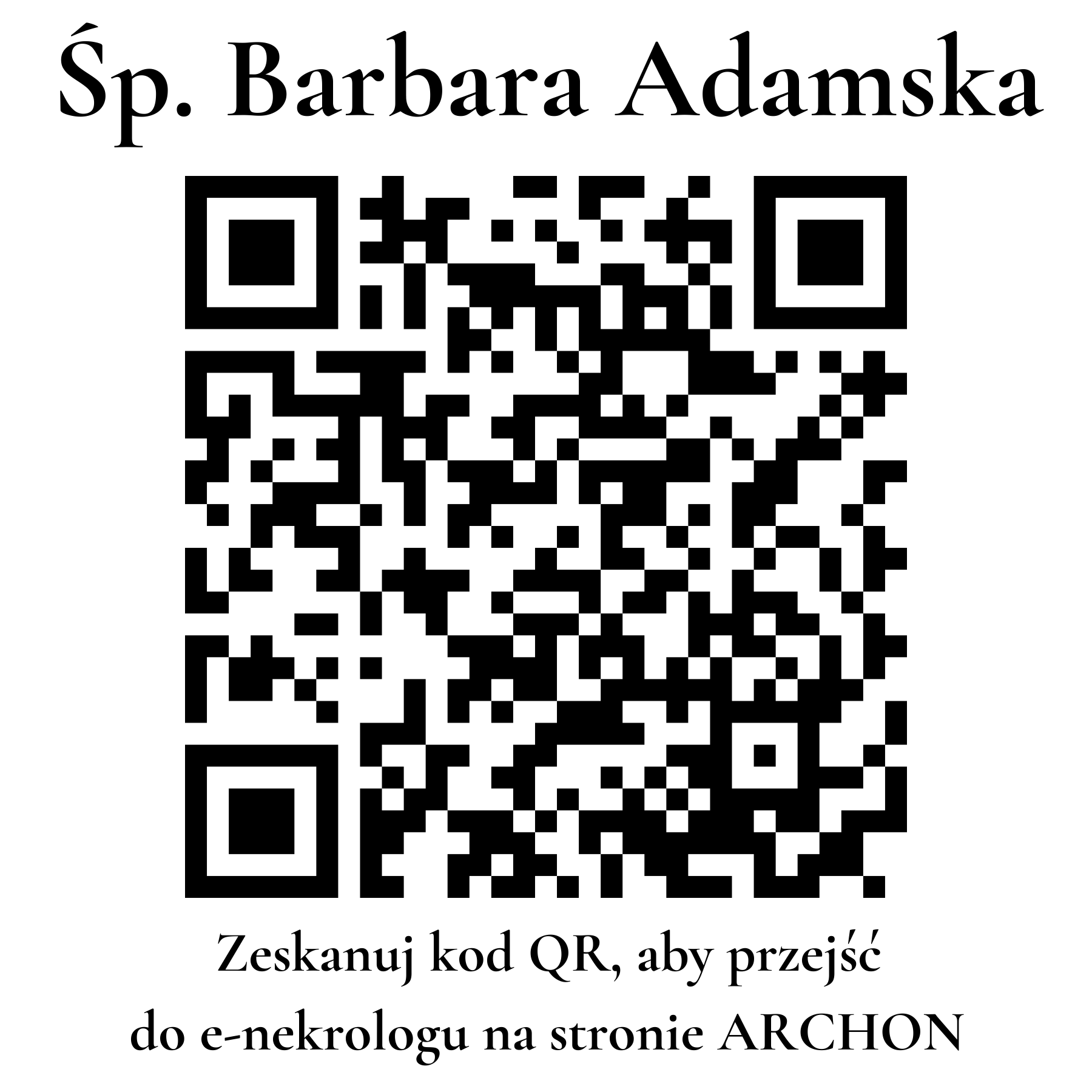 Kod QR do nekrologu Barbara Adamska