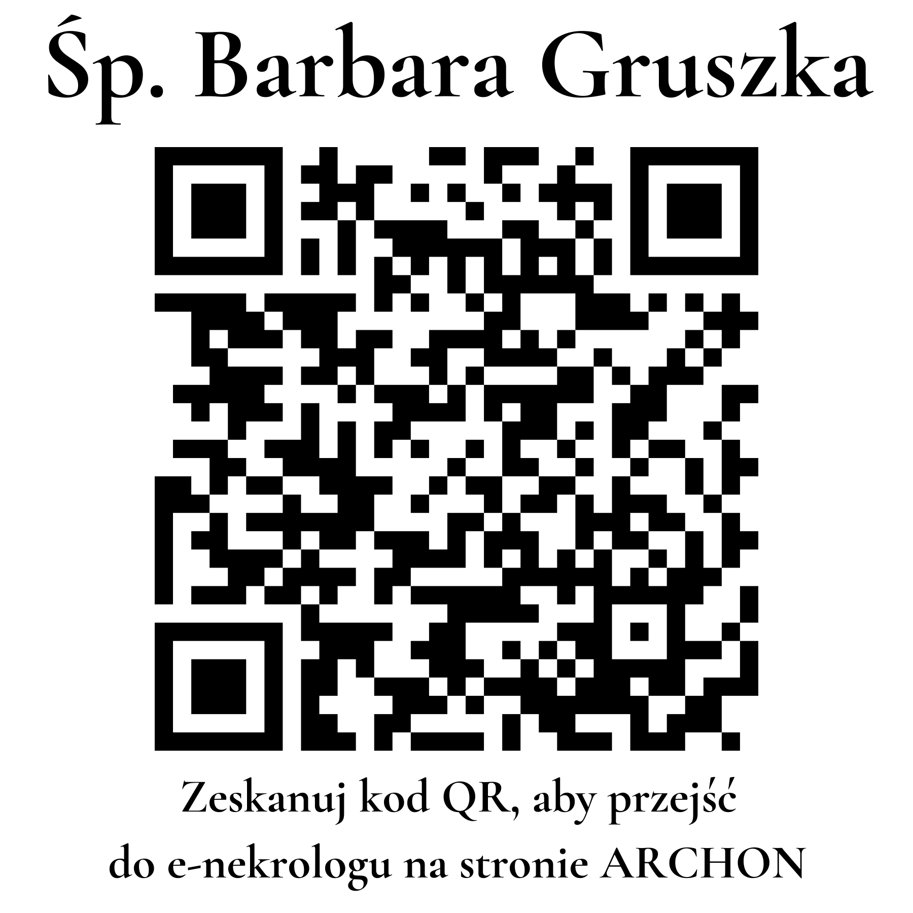 Kod QR do nekrologu Barbara Gruszka Kod QR do nekrologu Barbara Gruszka