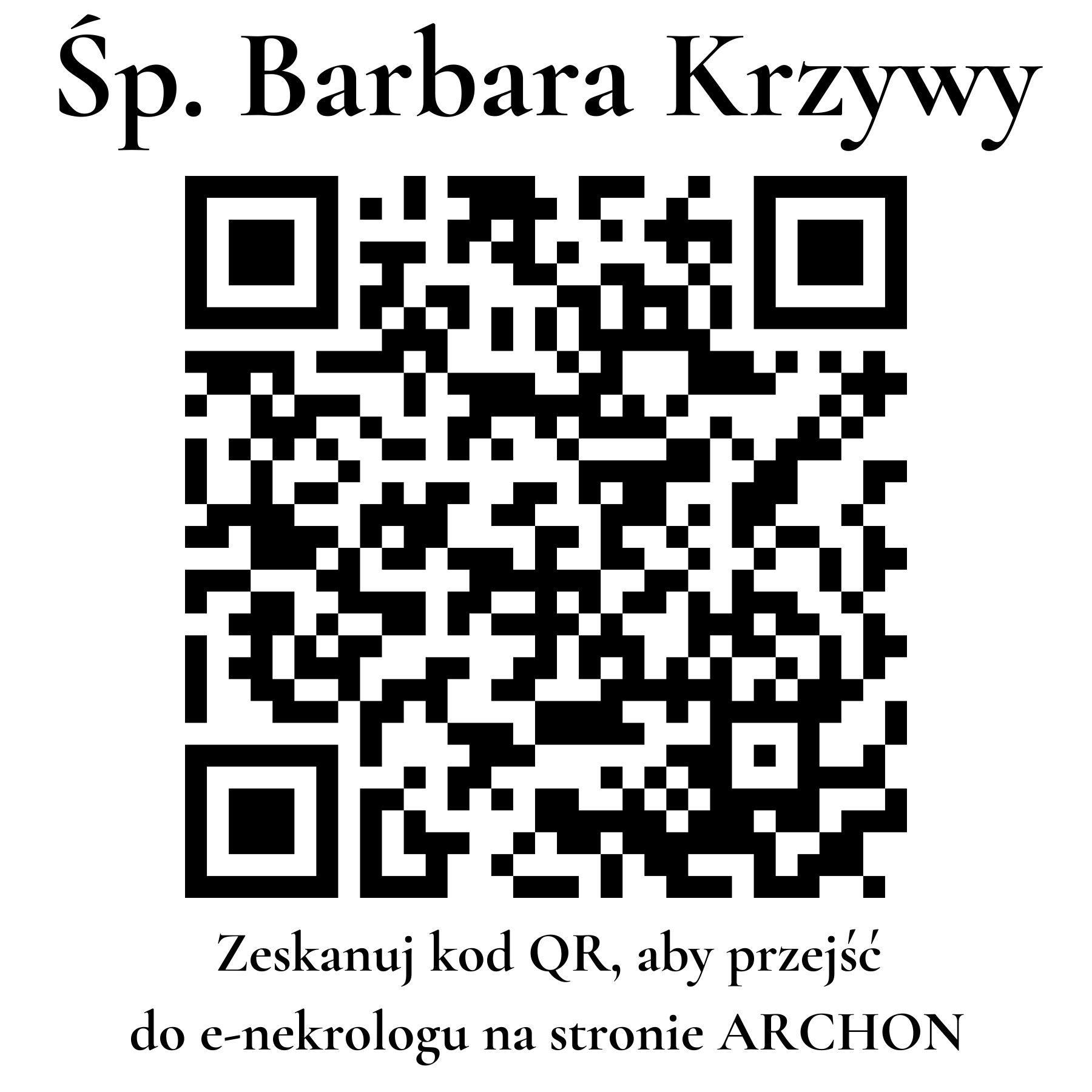 Kod QR do nekrologu Barbara Krzywy