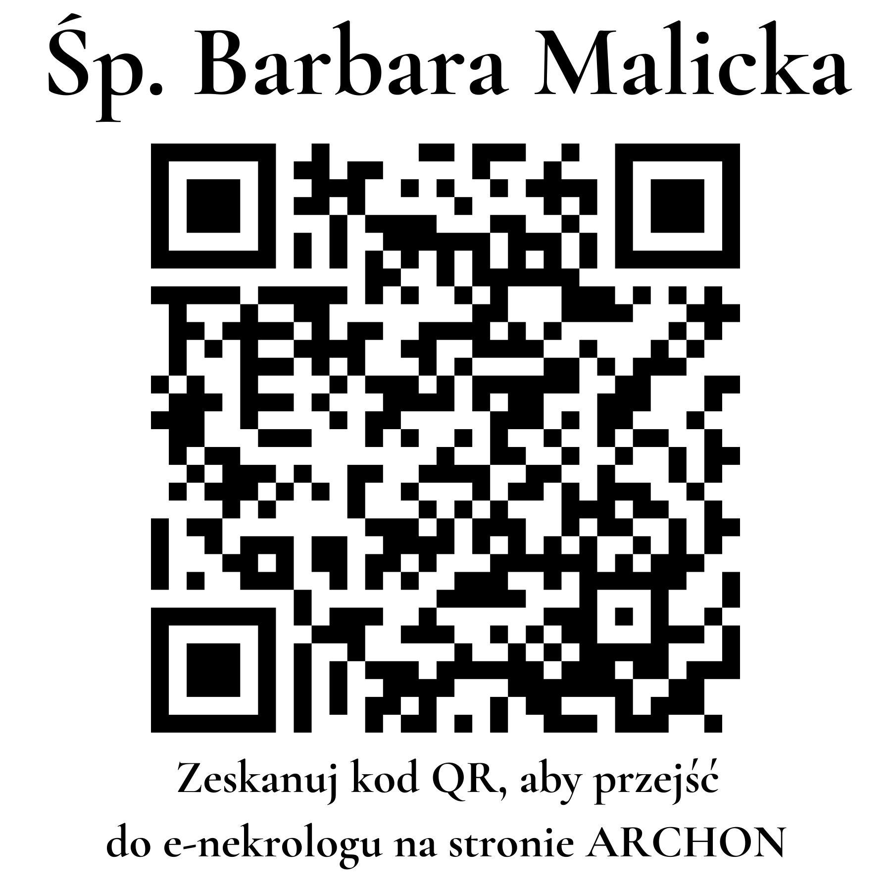 Kod QR do nekrologu Barbara Malicka Kod QR do nekrologu Barbara Malicka