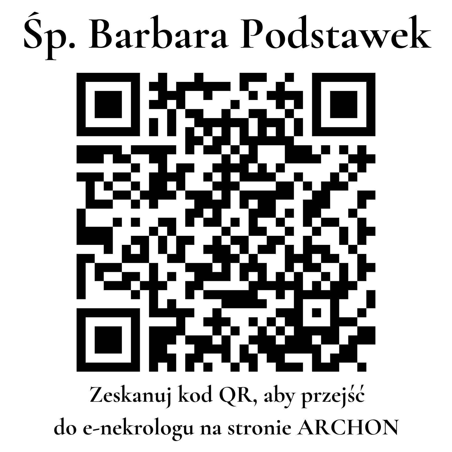 Kod QR do nekrologu Barbara Podstawek Kod QR do nekrologu Barbara Podstawek