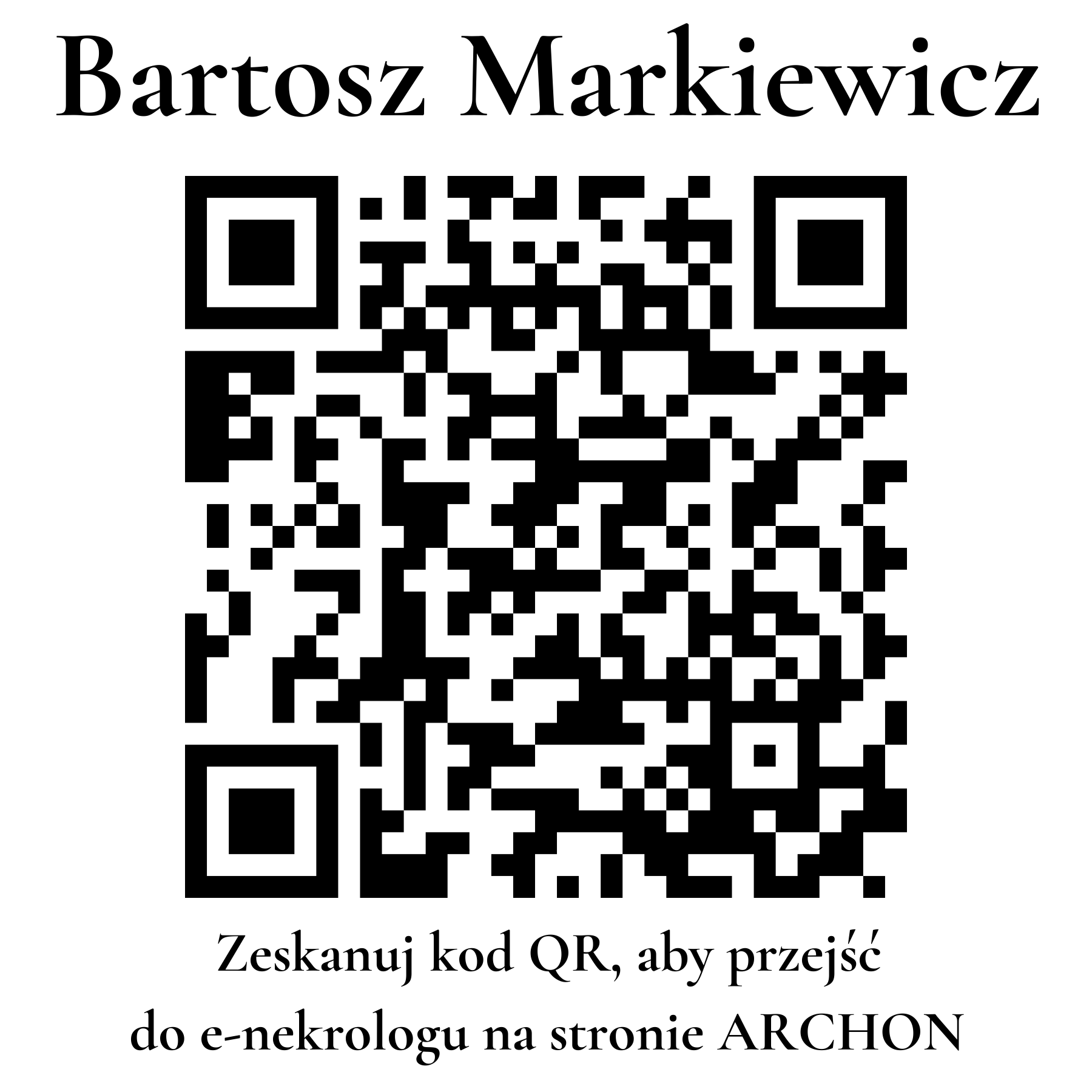 Kod QR do nekrologu Bartosz Markiewicz Kod QR do nekrologu Bartosz Markiewicz