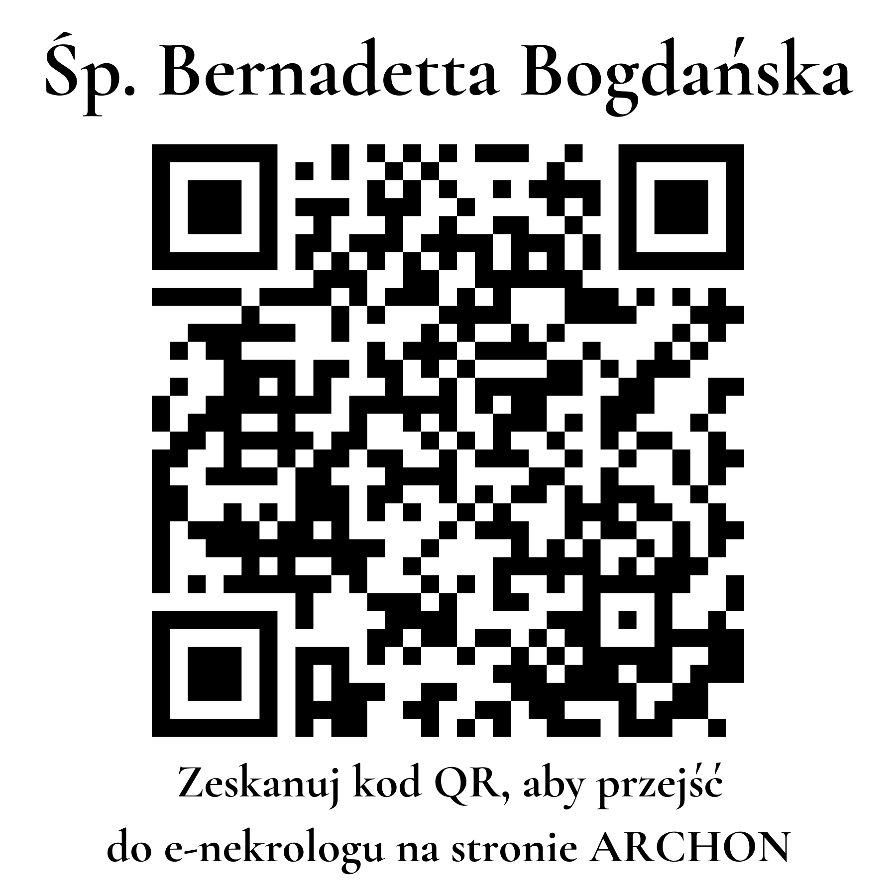 Kod QR do nekrologu Bernadetta Bogdańska