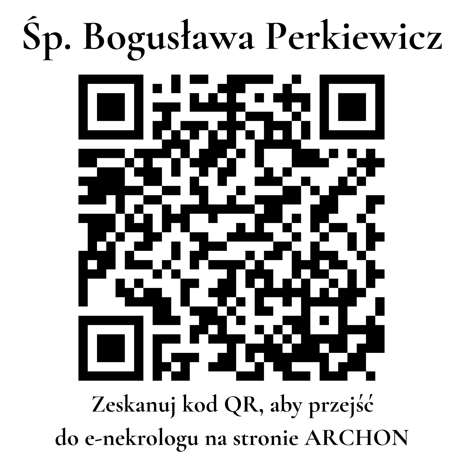 Kod QR do nekrologu Bogusława Perkiewicz Kod QR do nekrologu Bogusława Perkiewicz