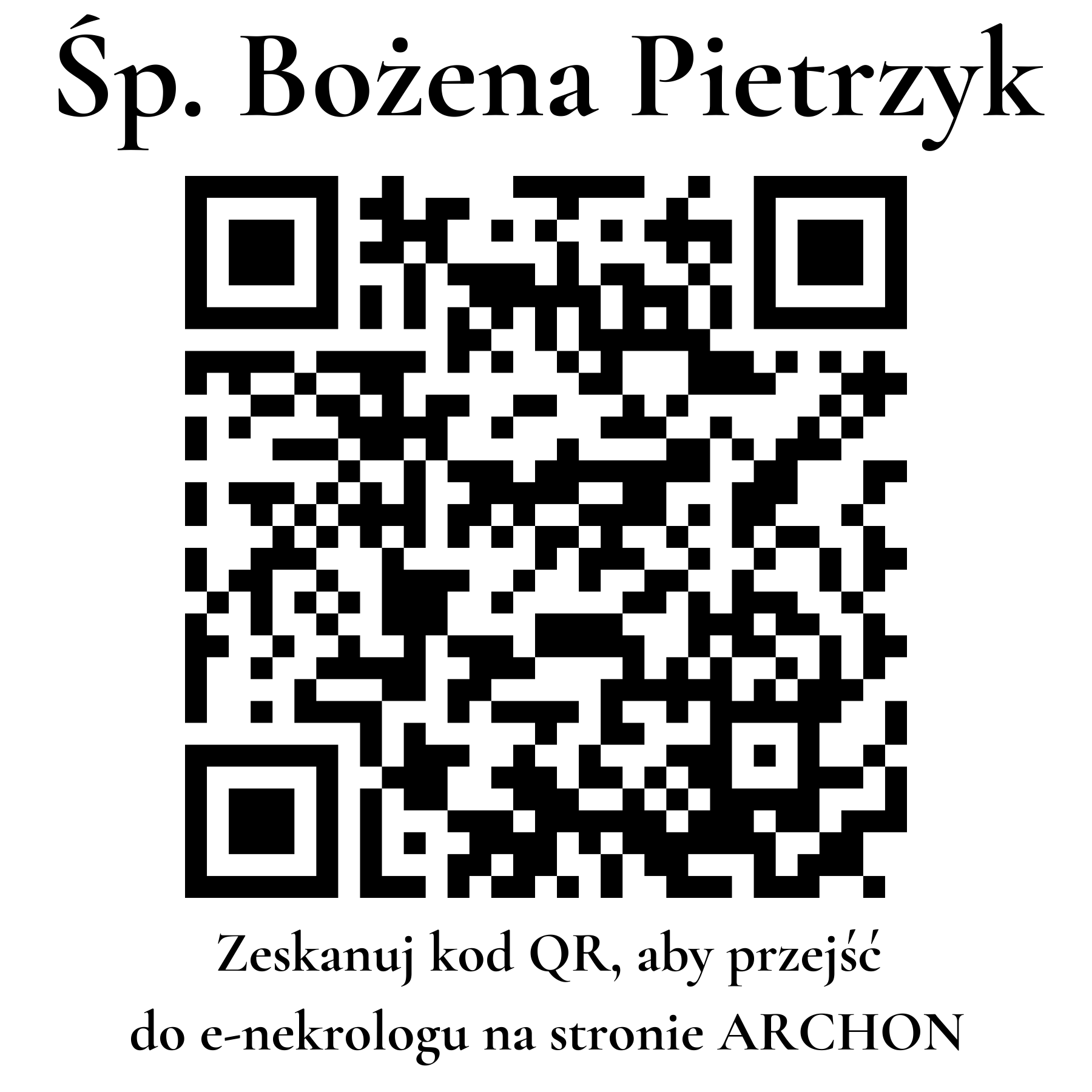 Kod QR do nekrologu Bożena Pietrzyk Kod QR do nekrologu Bożena Pietrzyk