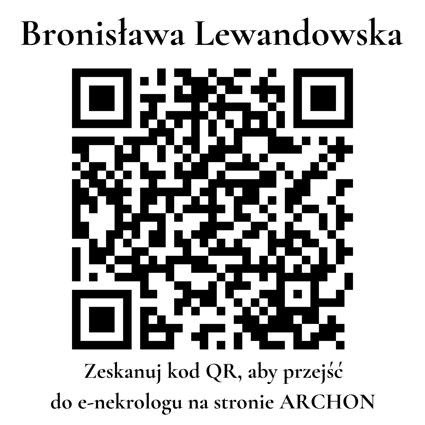 Kod QR do nekrologu Bronisława Lewandowska Kod QR do nekrologu Bronisława Lewandowska