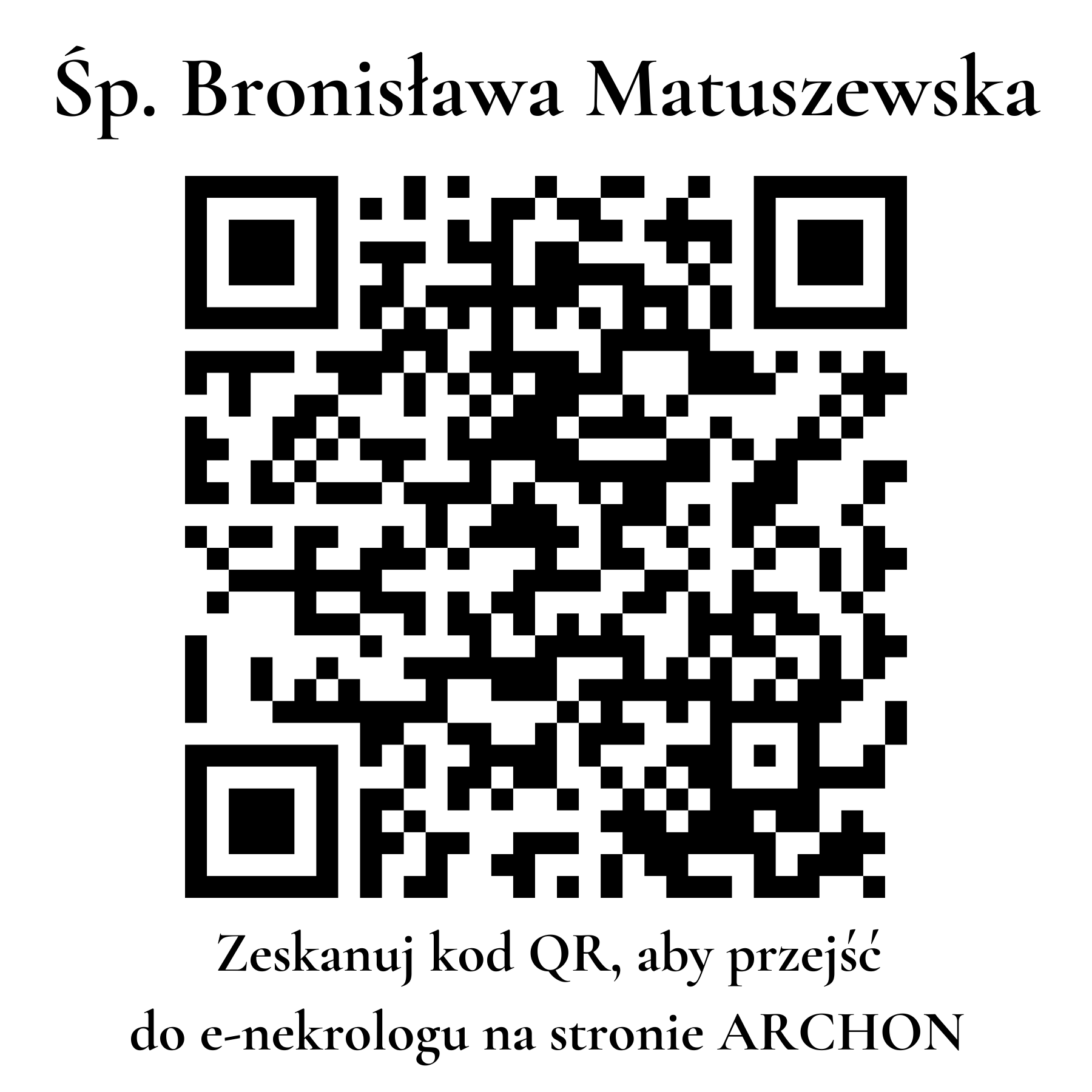 Kod QR do nekrologu Bronisława Matuszewska