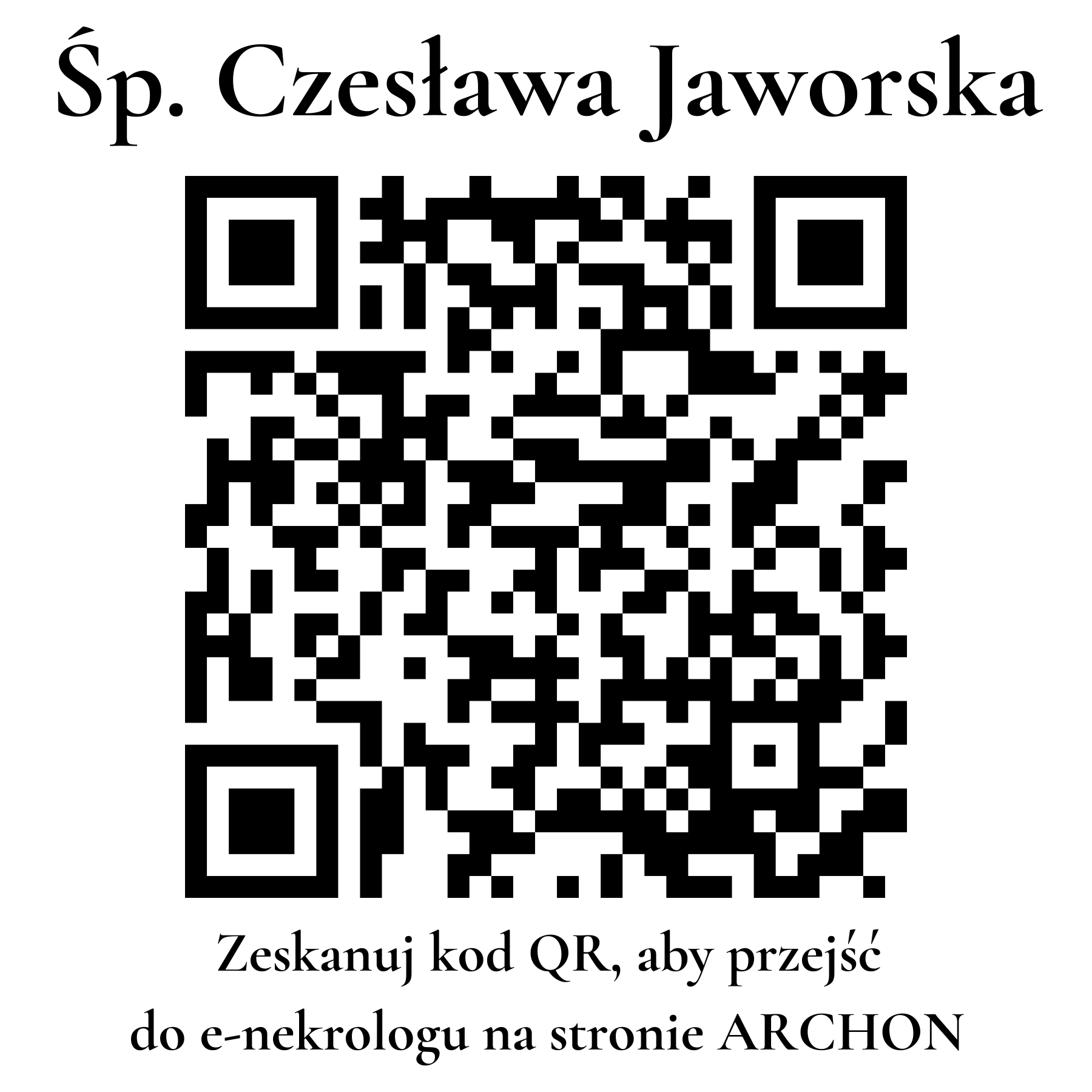 Kod QR do nekrologu Czesława Jaworska Kod QR do nekrologu Czesława Jaworska