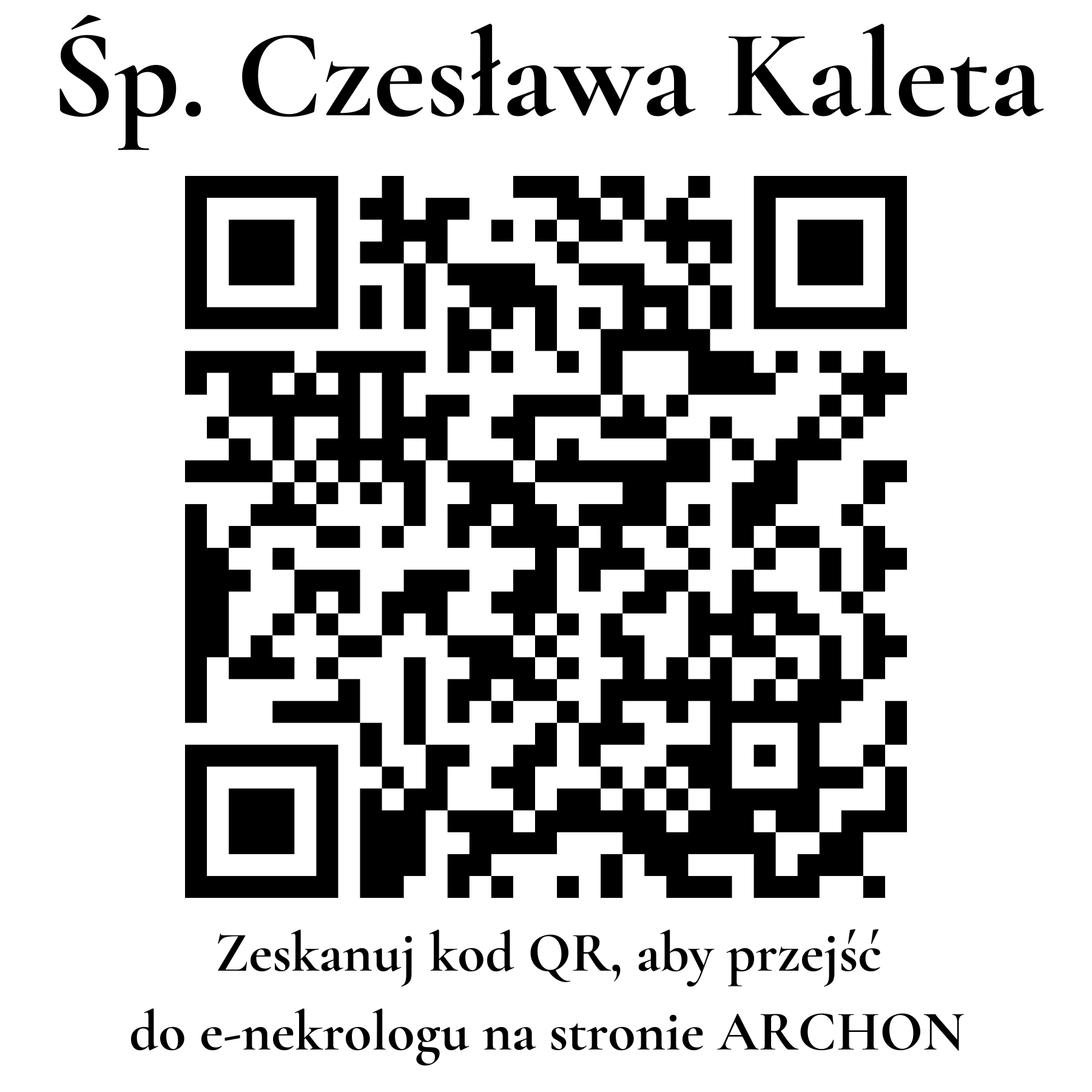 Kod QR do nekrologu Czesława Kaleta Kod QR do nekrologu Czesława Kaleta