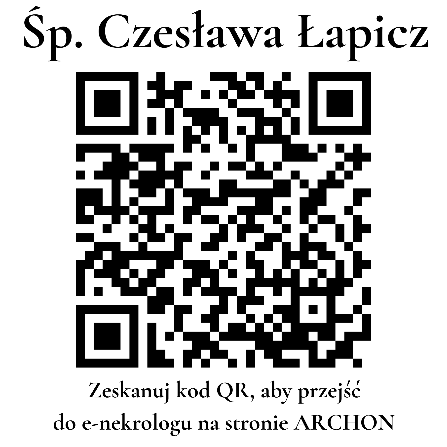 Kod QR do nekrologu Czesława Łapicz Kod QR do nekrologu Czesława Łapicz