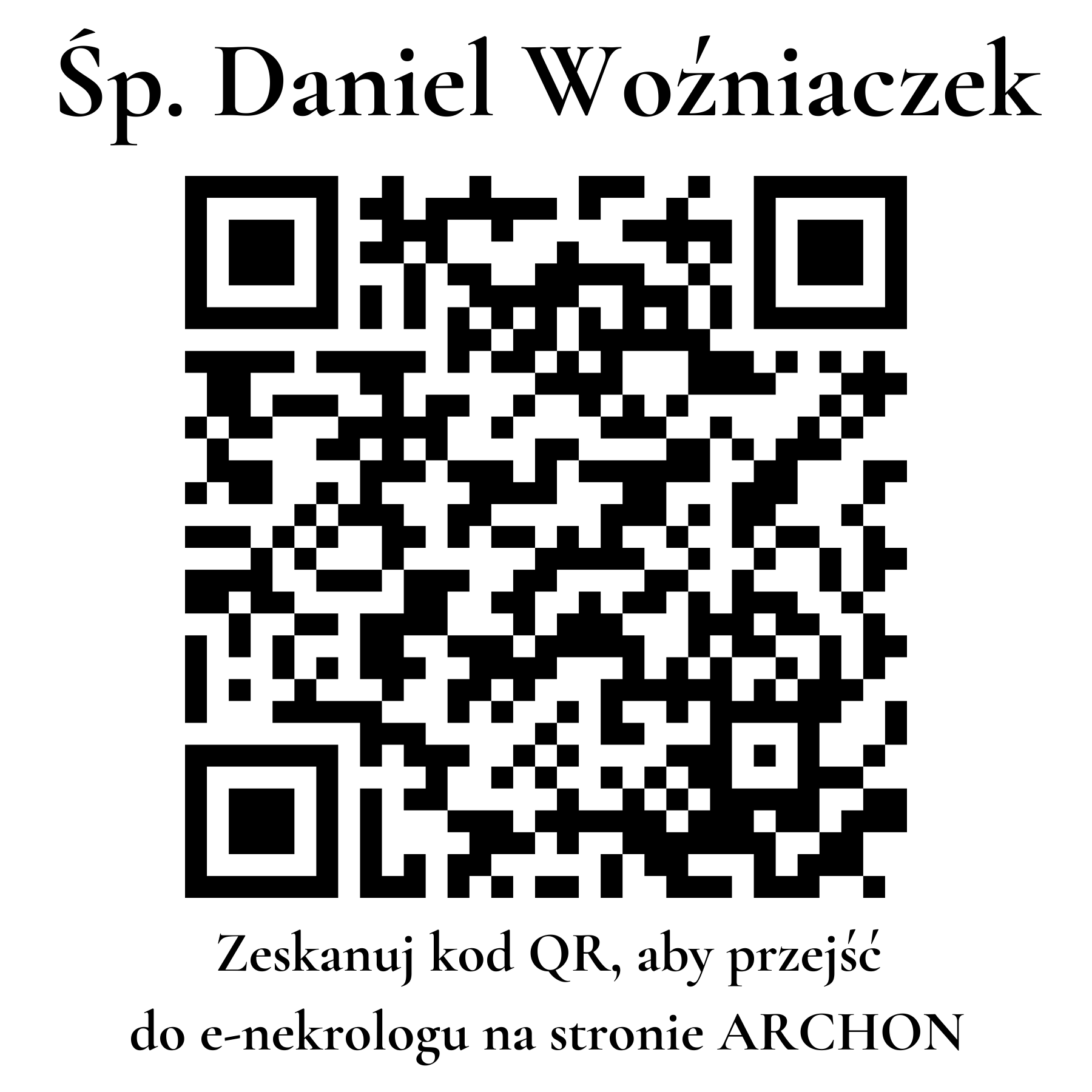 Kod QR do nekrologu Daniel Woźniaczek Kod QR do nekrologu Daniel Woźniaczek