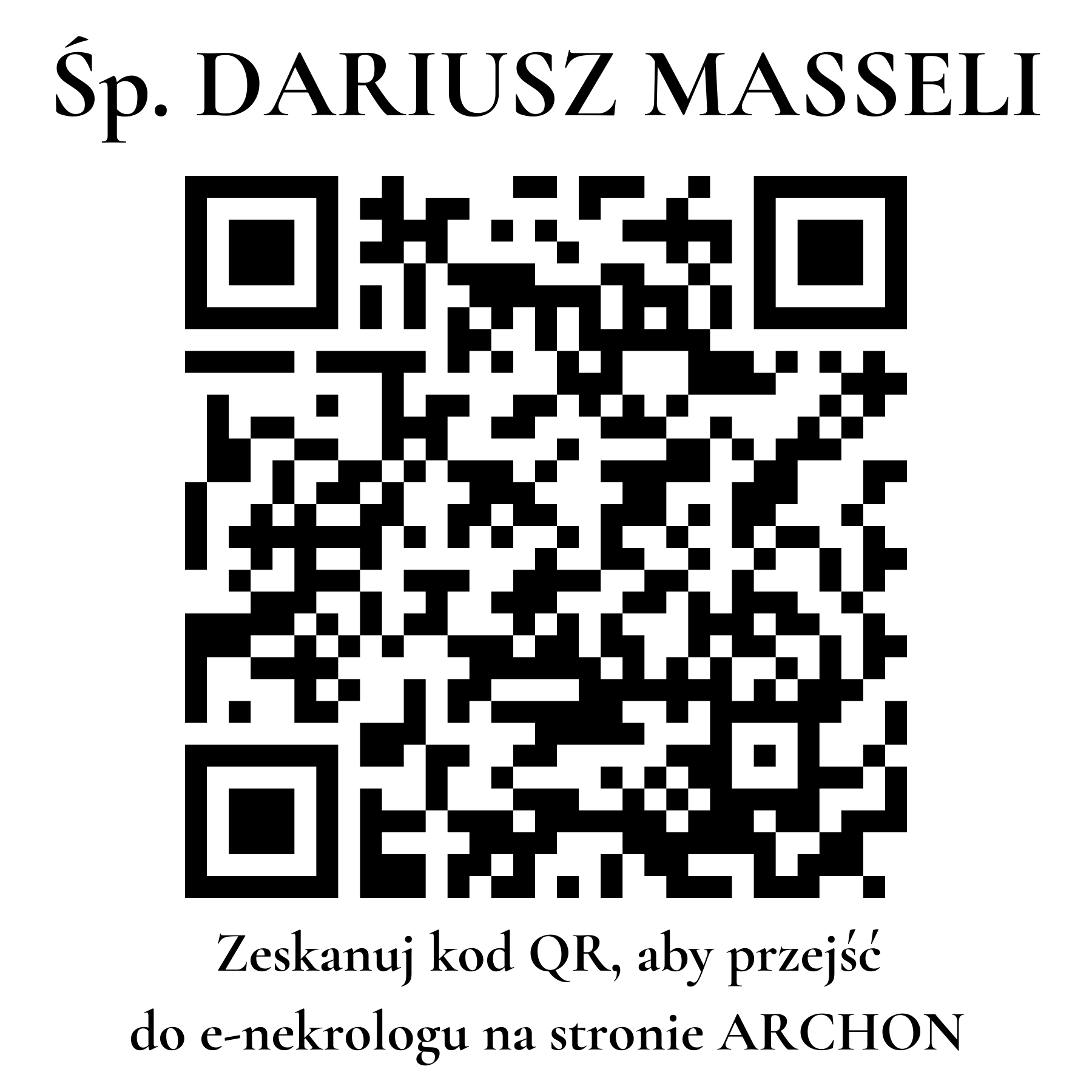 Kod QR do nekrologu DARIUSZ MASSELI Kod QR do nekrologu DARIUSZ MASSELI