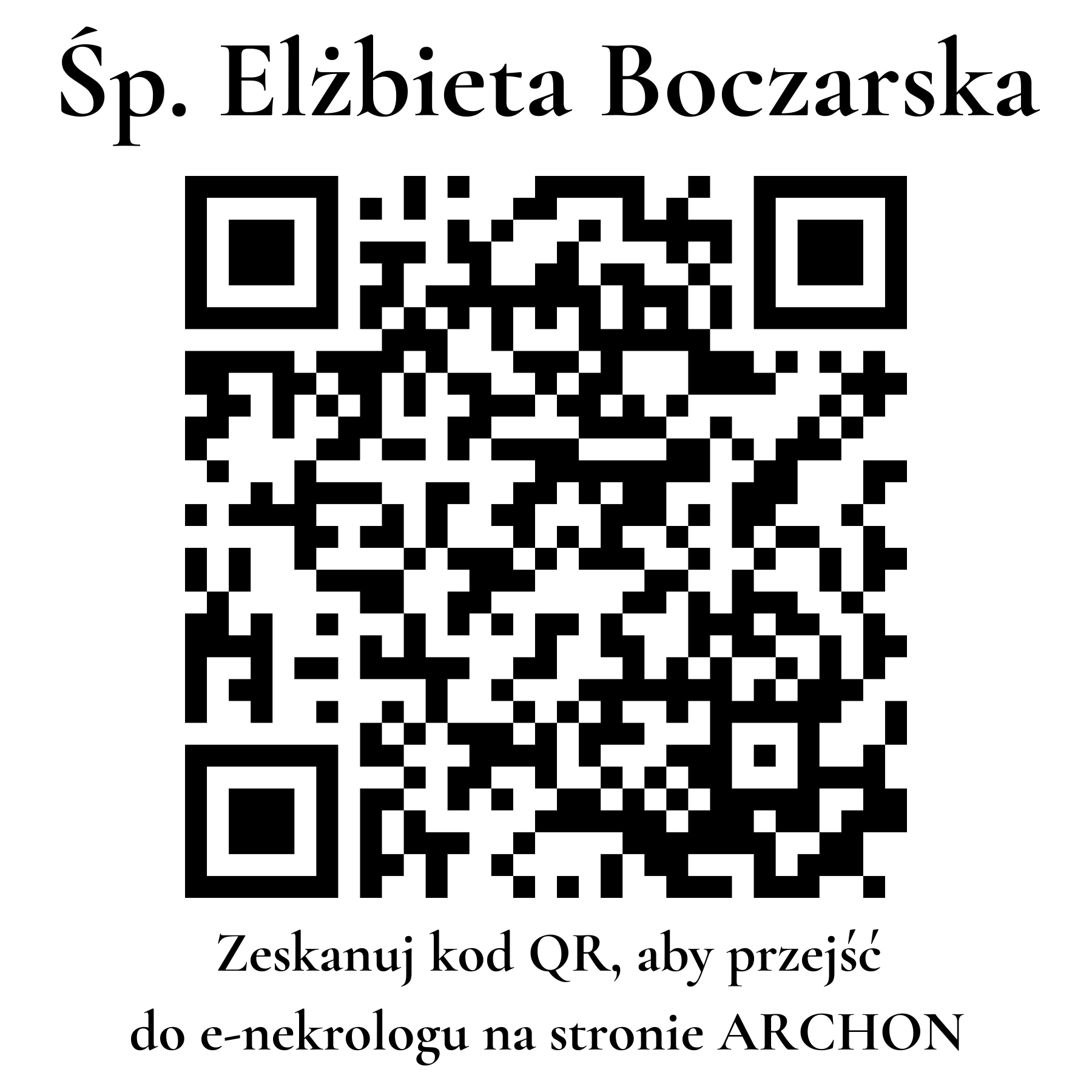 Kod QR do nekrologu Elżbieta Boczarska Kod QR do nekrologu Elżbieta Boczarska