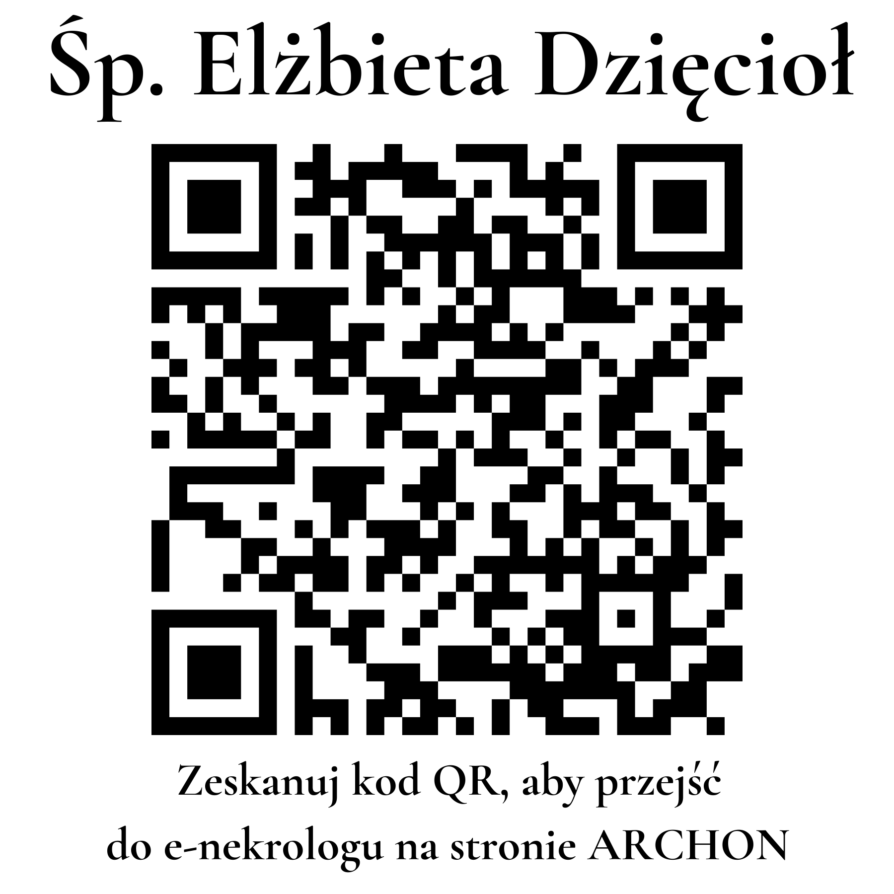 Kod QR do nekrologu Elżbieta Dzięcioł Kod QR do nekrologu Elżbieta Dzięcioł
