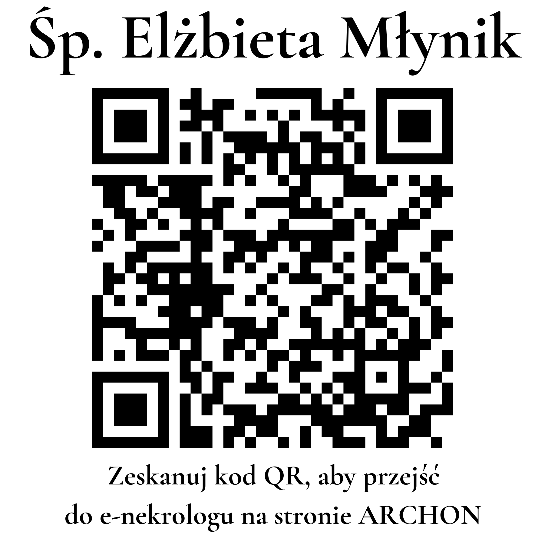Kod QR do nekrologu Elżbieta Młynik Kod QR do nekrologu Elżbieta Młynik