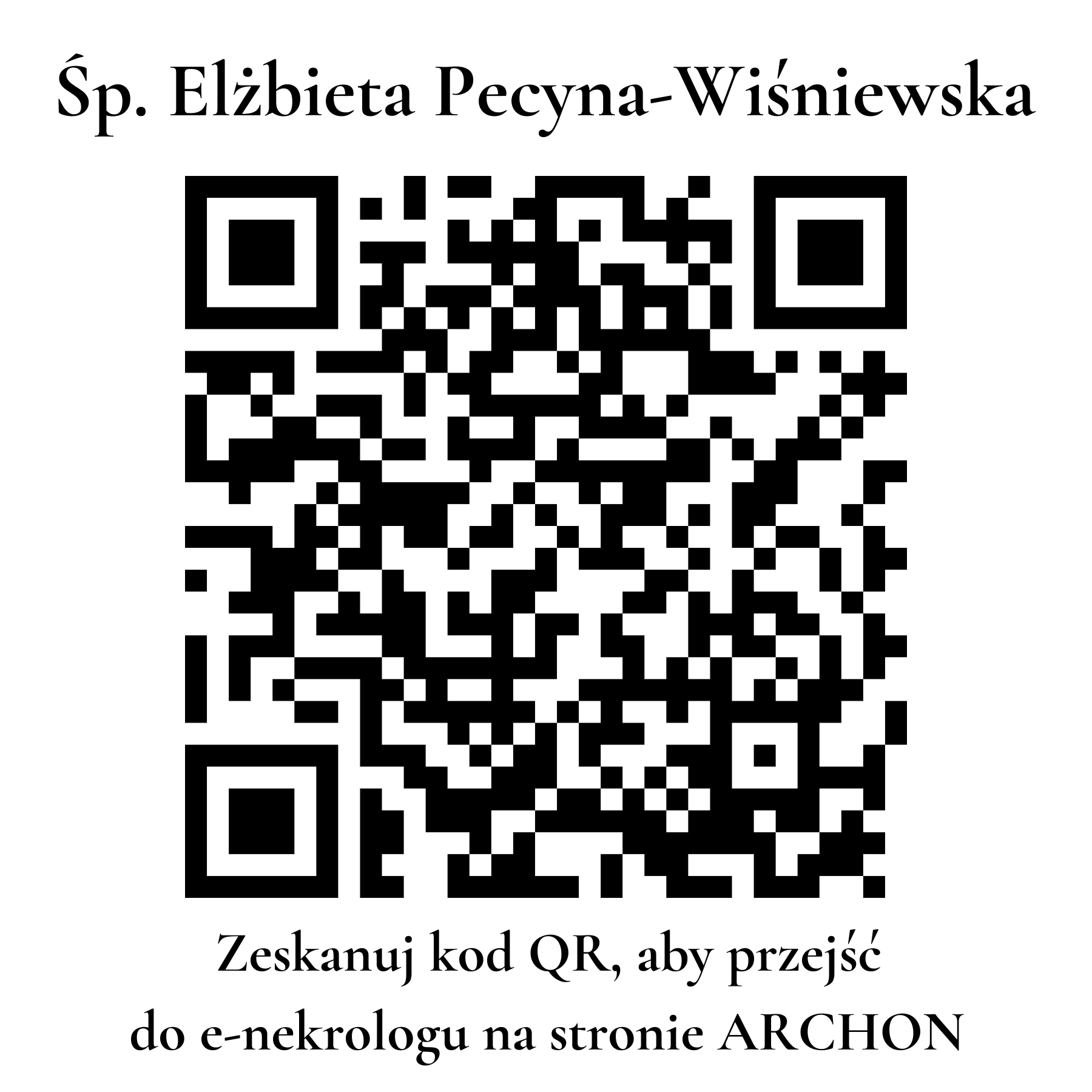 Kod QR do nekrologu Elżbieta Pecyna-Wiśniewska Kod QR do nekrologu Elżbieta Pecyna-Wiśniewska