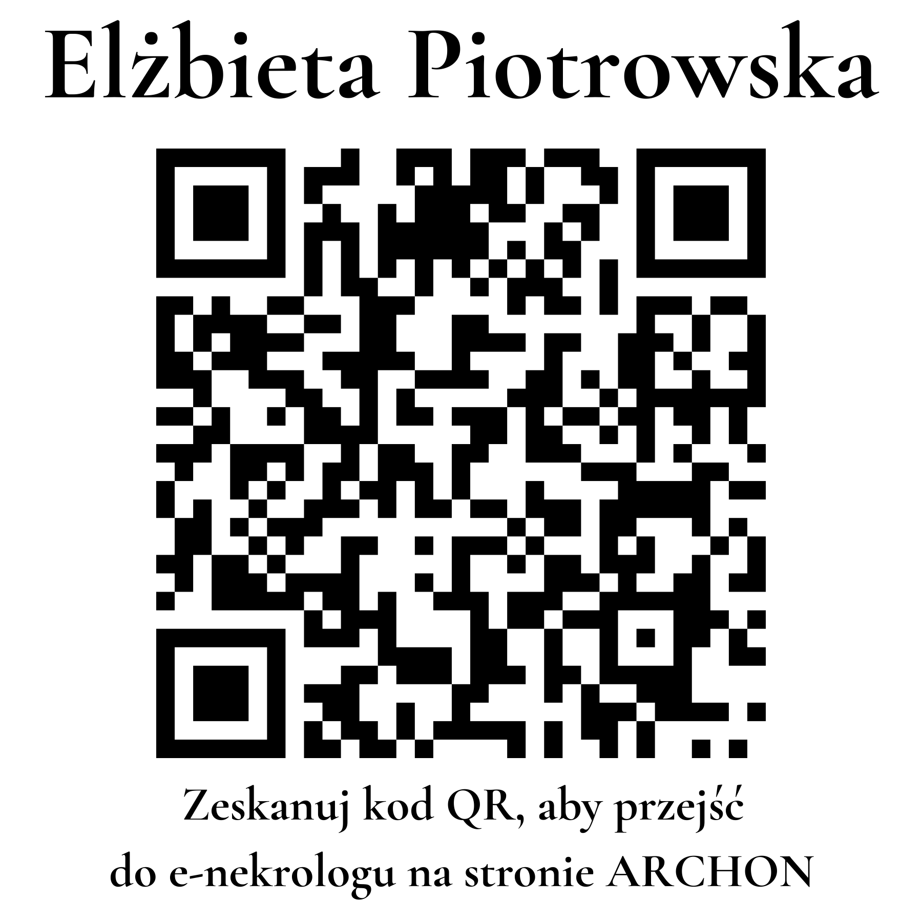 Kod QR do nekrologu Elżbieta Piotrowska Kod QR do nekrologu Elżbieta Piotrowska