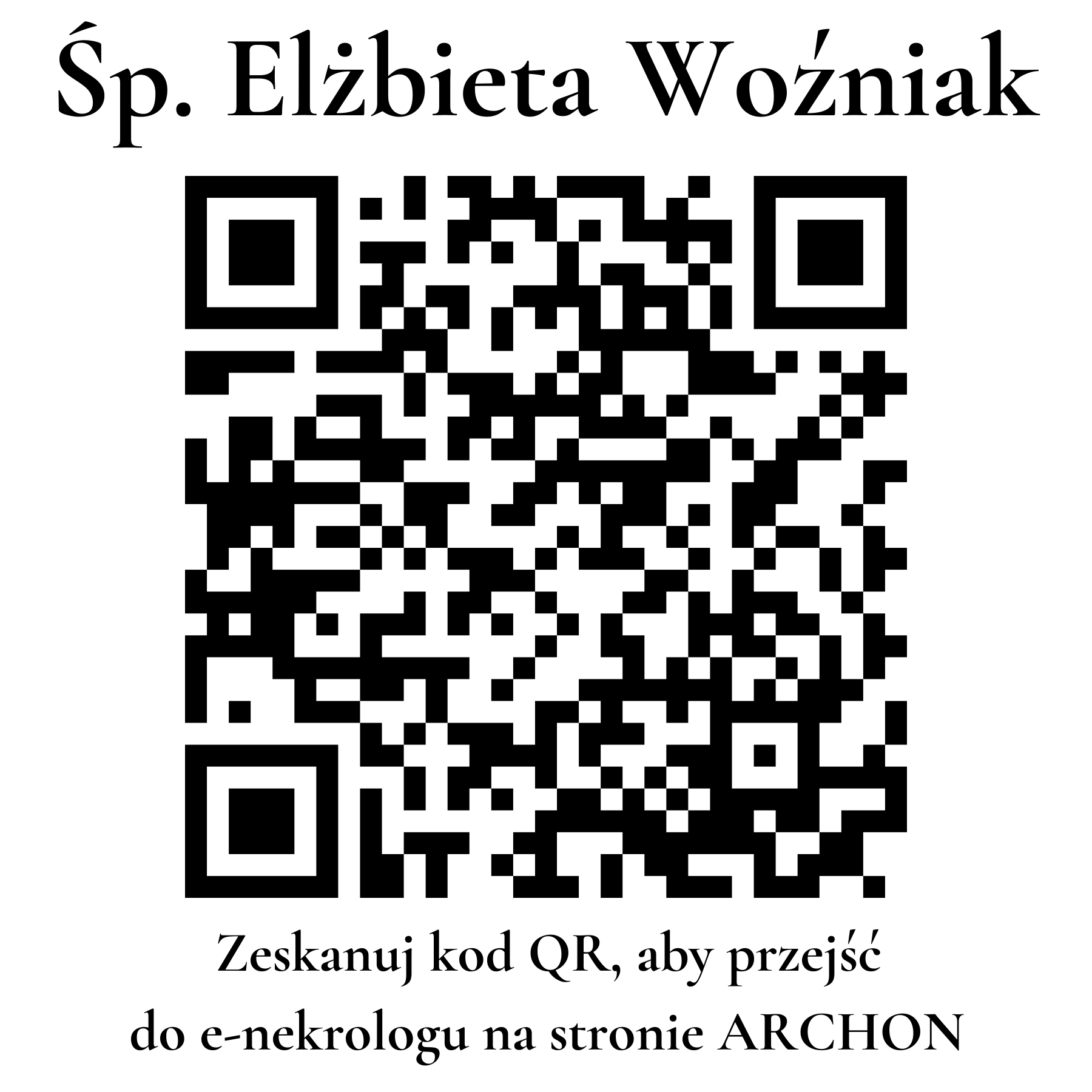 Kod QR do nekrologu Elżbieta Woźniak Kod QR do nekrologu Elżbieta Woźniak