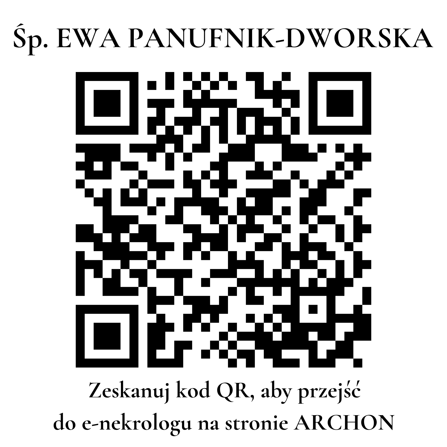Kod QR do nekrologu EWA PANUFNIK-DWORSKA Kod QR do nekrologu EWA PANUFNIK-DWORSKA