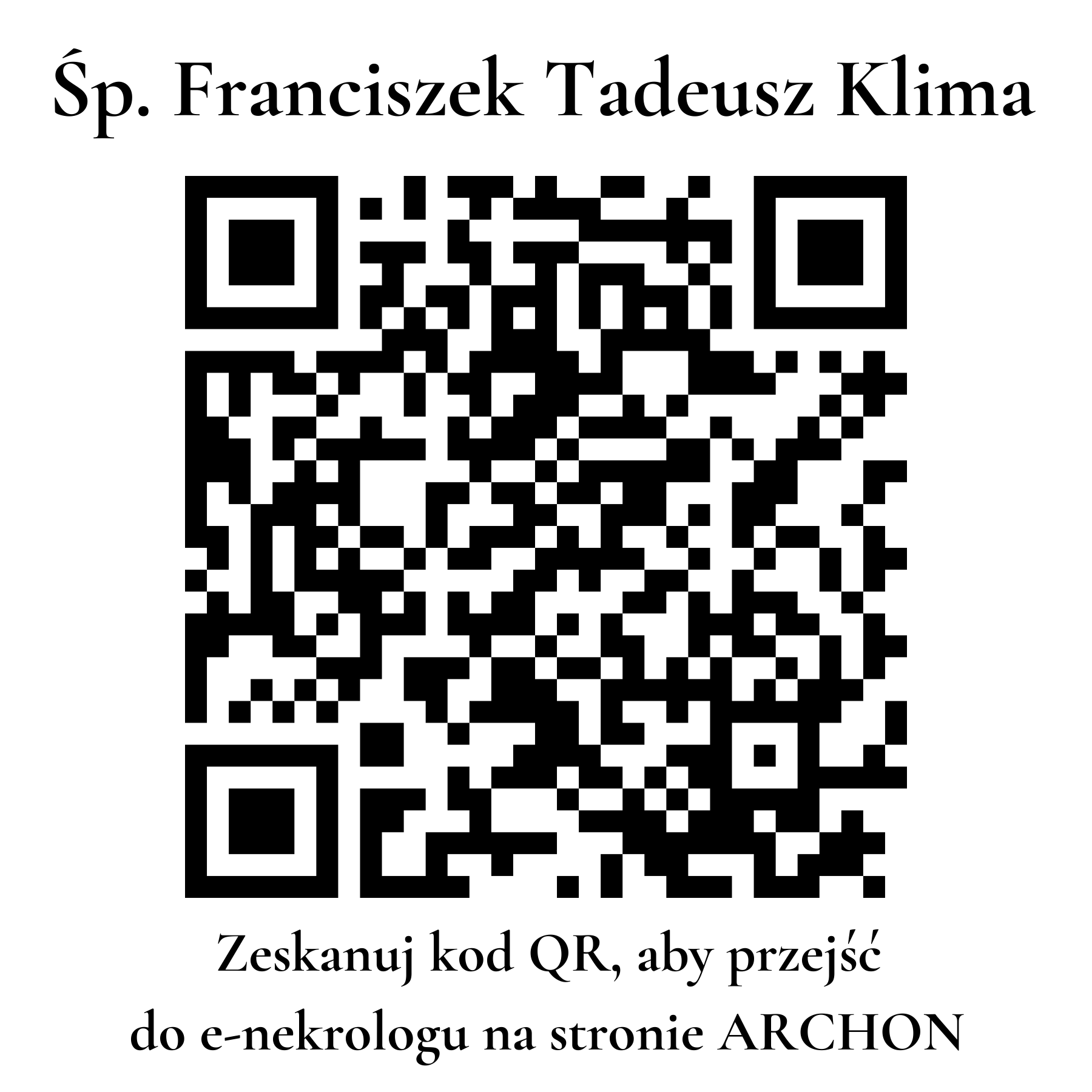 Kod QR do nekrologu Franciszek Tadeusz Klima Kod QR do nekrologu Franciszek Tadeusz Klima