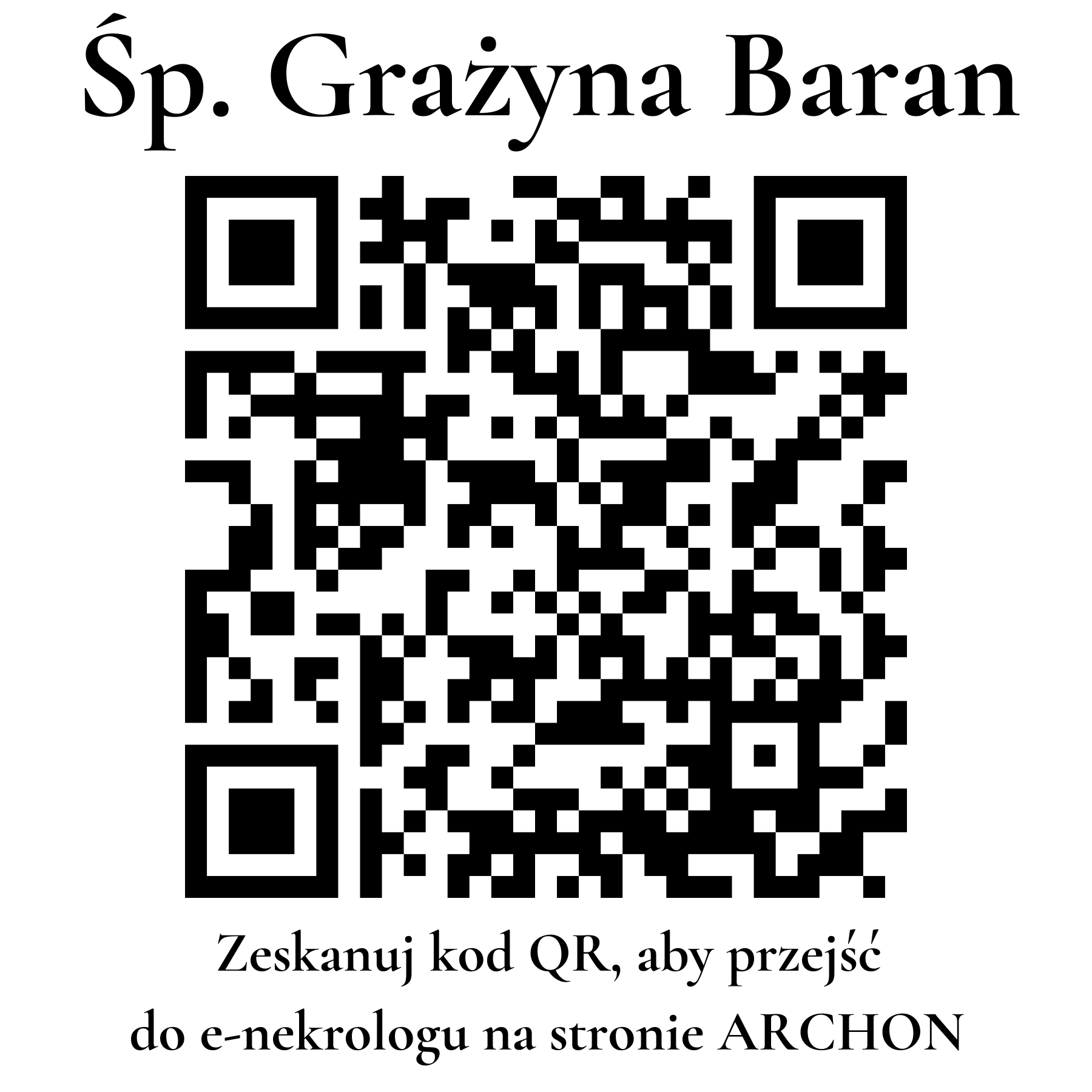 Kod QR do nekrologu Grażyna Baran Kod QR do nekrologu Grażyna Baran