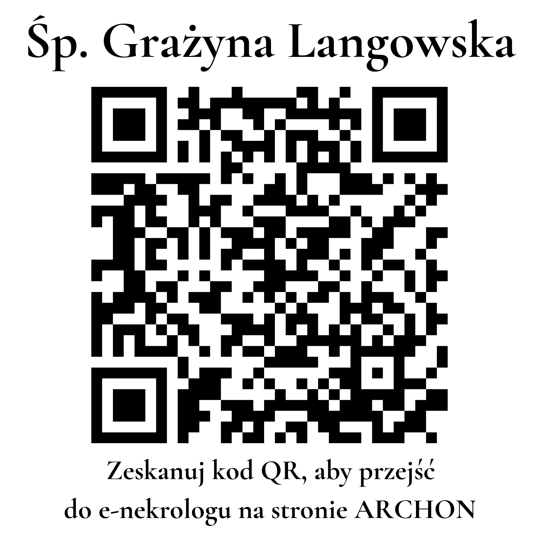 Kod QR do nekrologu Grażyna Langowska Kod QR do nekrologu Grażyna Langowska