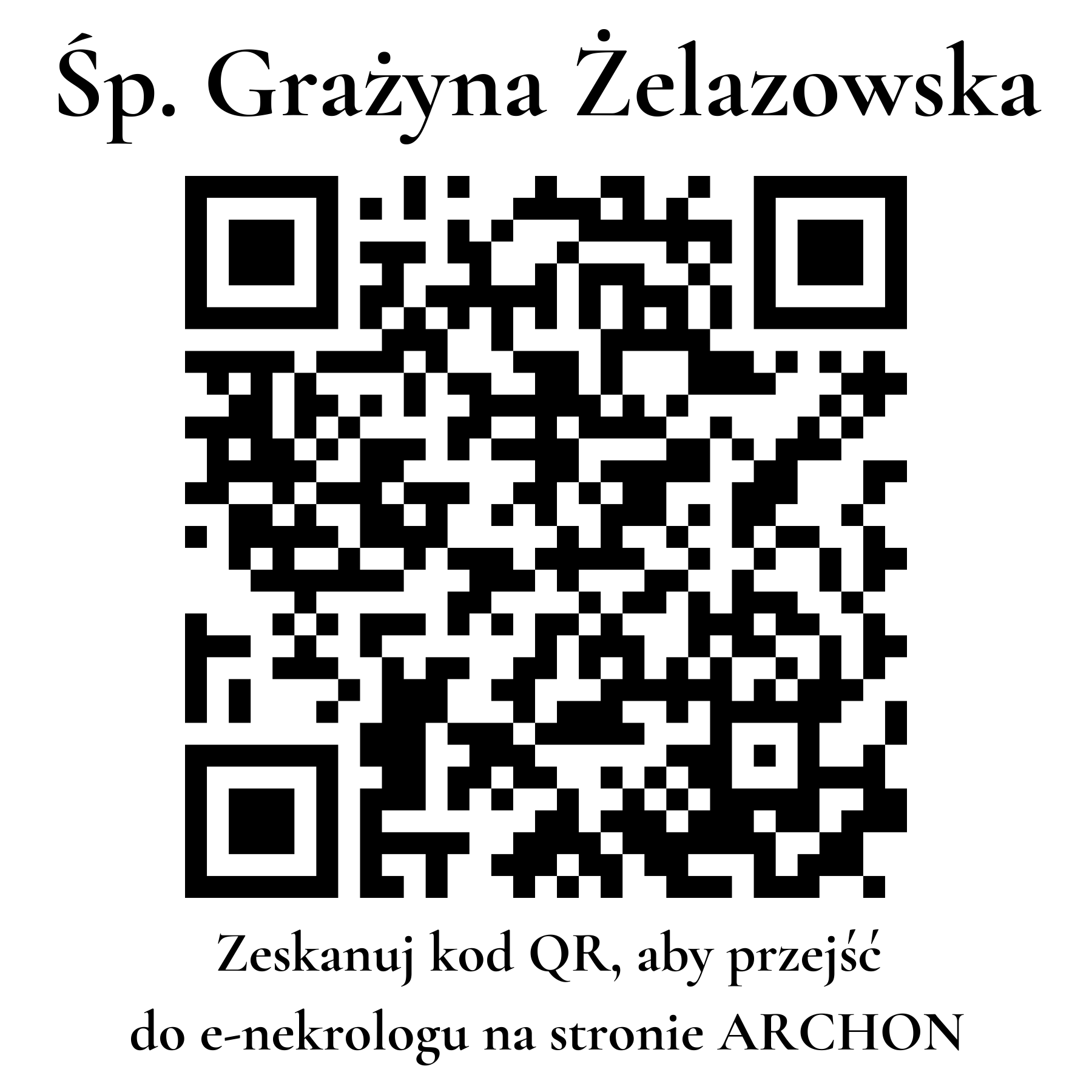 Kod QR do nekrologu Grażyna Żelazowska Kod QR do nekrologu Grażyna Żelazowska