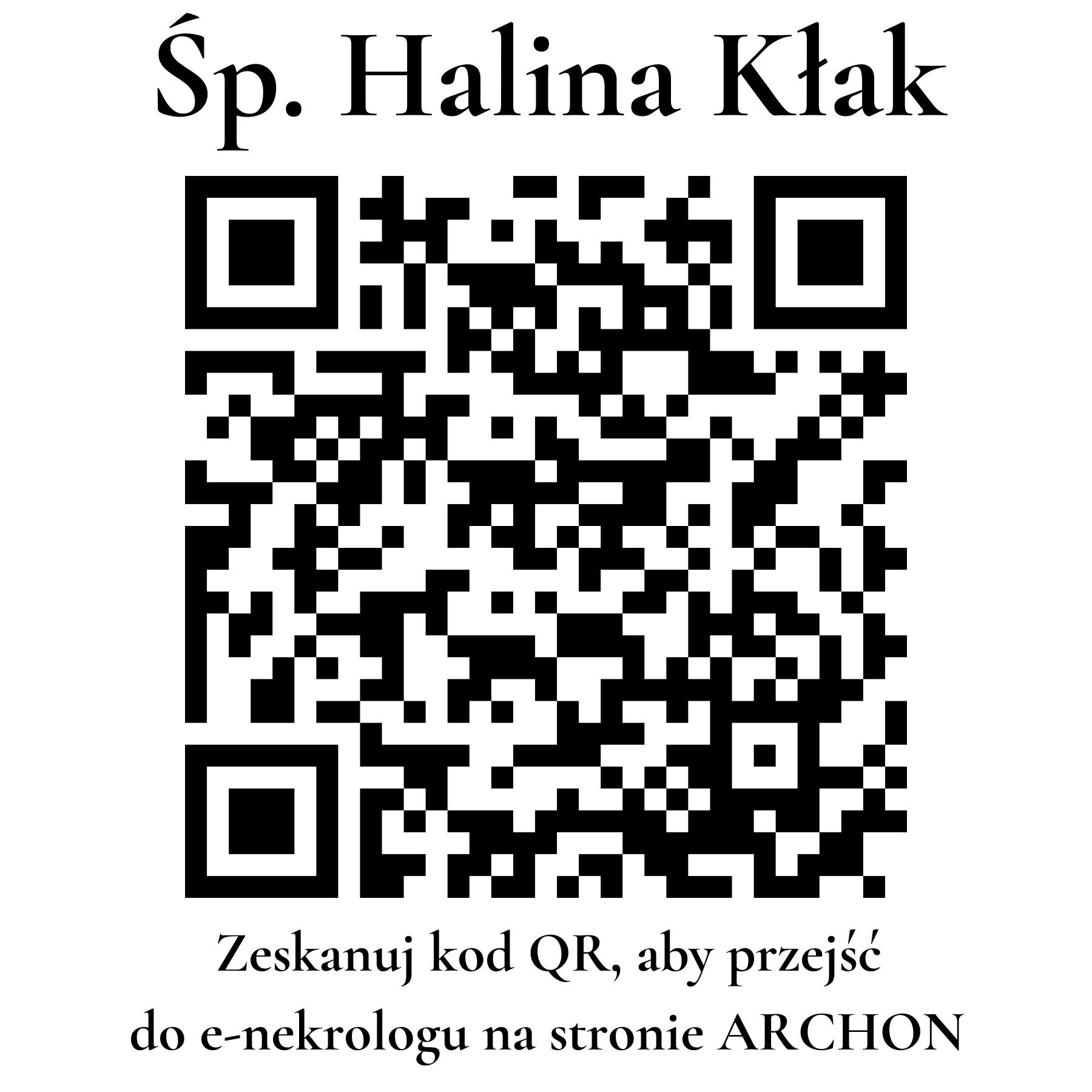 Kod QR do nekrologu Halina Kłak Kod QR do nekrologu Halina Kłak