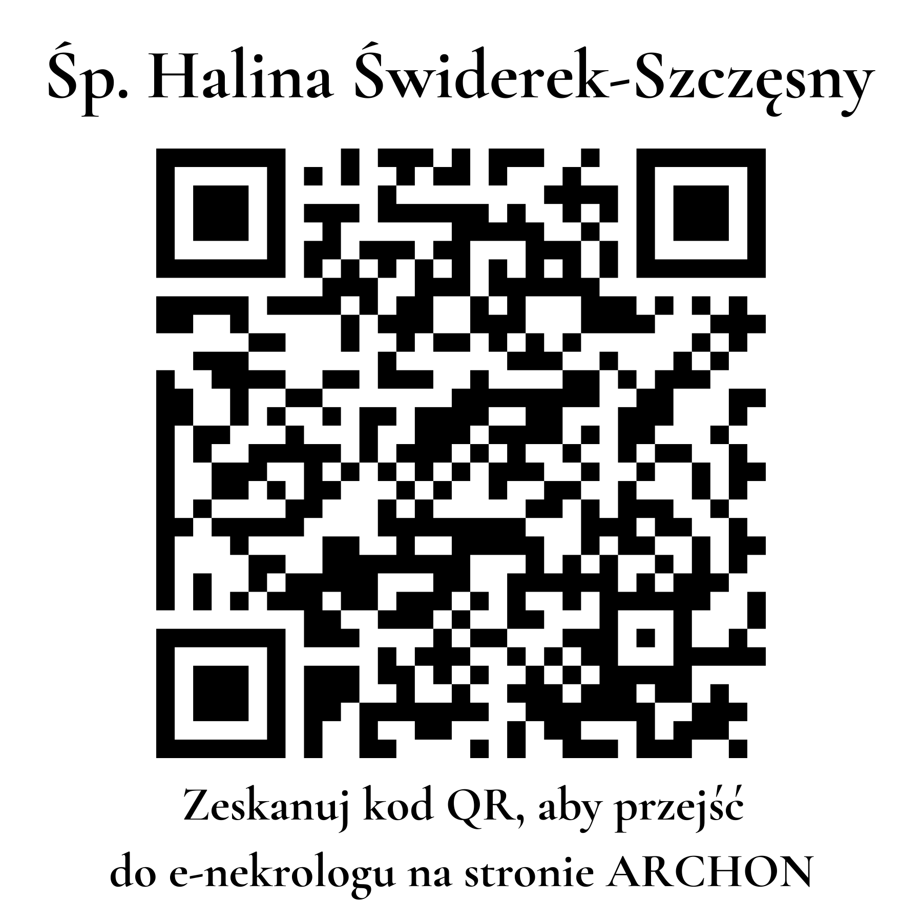 Kod QR do nekrologu Halina Świderek-Szczęsny Kod QR do nekrologu Halina Świderek-Szczęsny